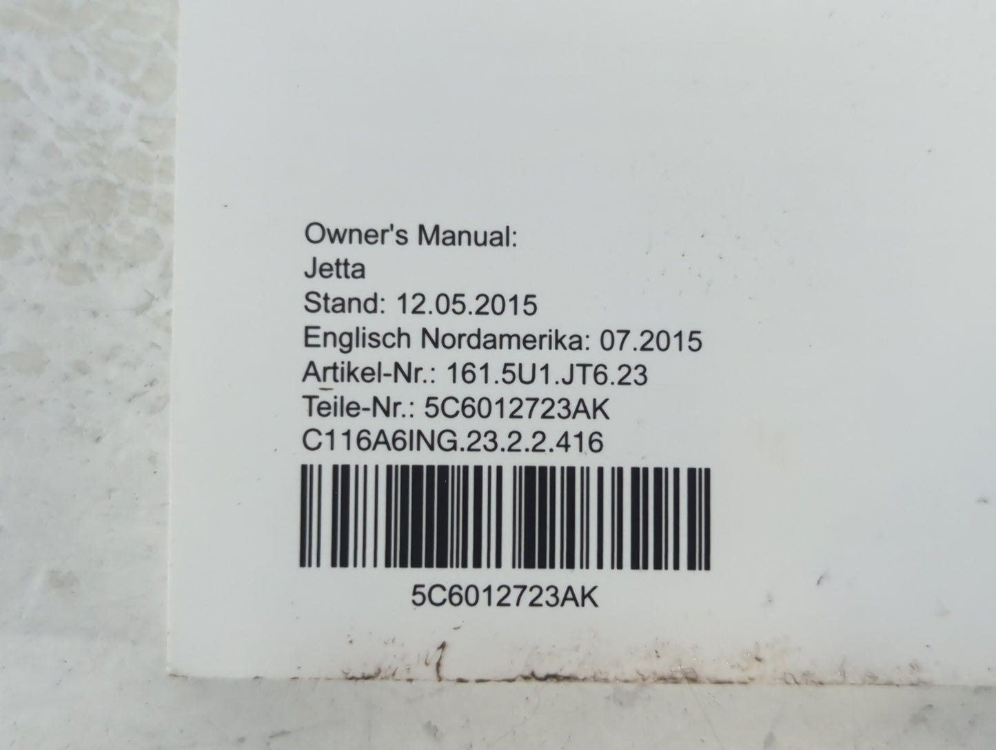 2016 Volkswagen Jetta Owners Manual Book Guide P/N:5C6012723AK OEM Used Auto Parts - Oemusedautoparts1.com