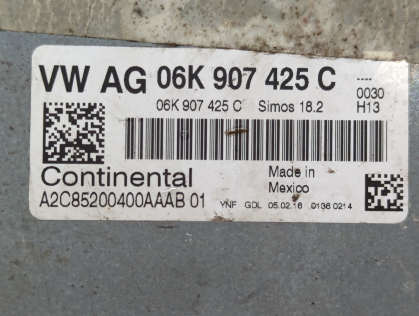 2015-2017 Volkswagen Jetta PCM Engine Control Computer ECU ECM PCU OEM P/N:06K 907 425 C Fits Fits 2015 2016 2017 OEM Used A