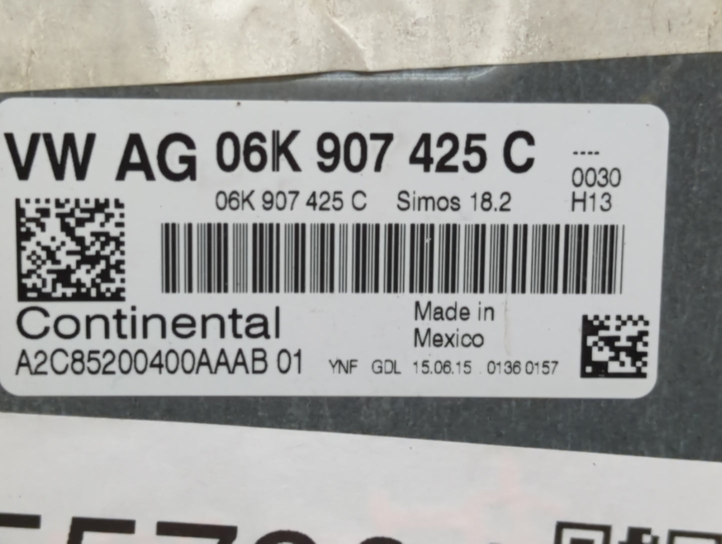 2015-2017 Volkswagen Jetta PCM Engine Control Computer ECU ECM PCU OEM P/N:06K 907 425 C Fits Fits 2015 2016 2017 OEM Used A