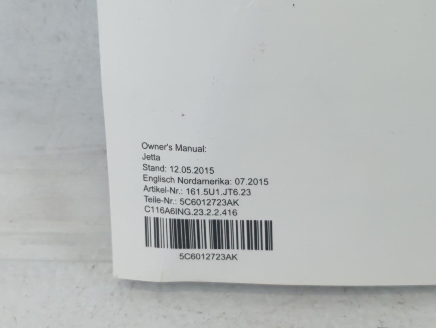 2016 Volkswagen Jetta Owners Manual Book Guide P/N:5C6012723AK OEM Used Auto Parts - Oemusedautoparts1.com