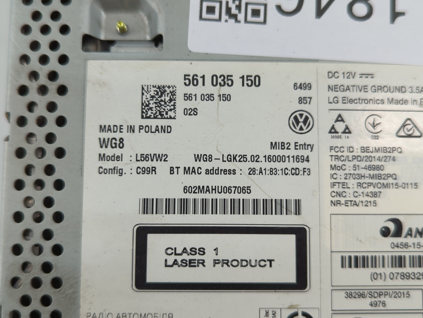 2016 Volkswagen Passat Radio AM FM Cd Player Receiver Replacement P/N:561 035 150 Fits Fits 2013 2014 2015 2017 OEM Used Aut