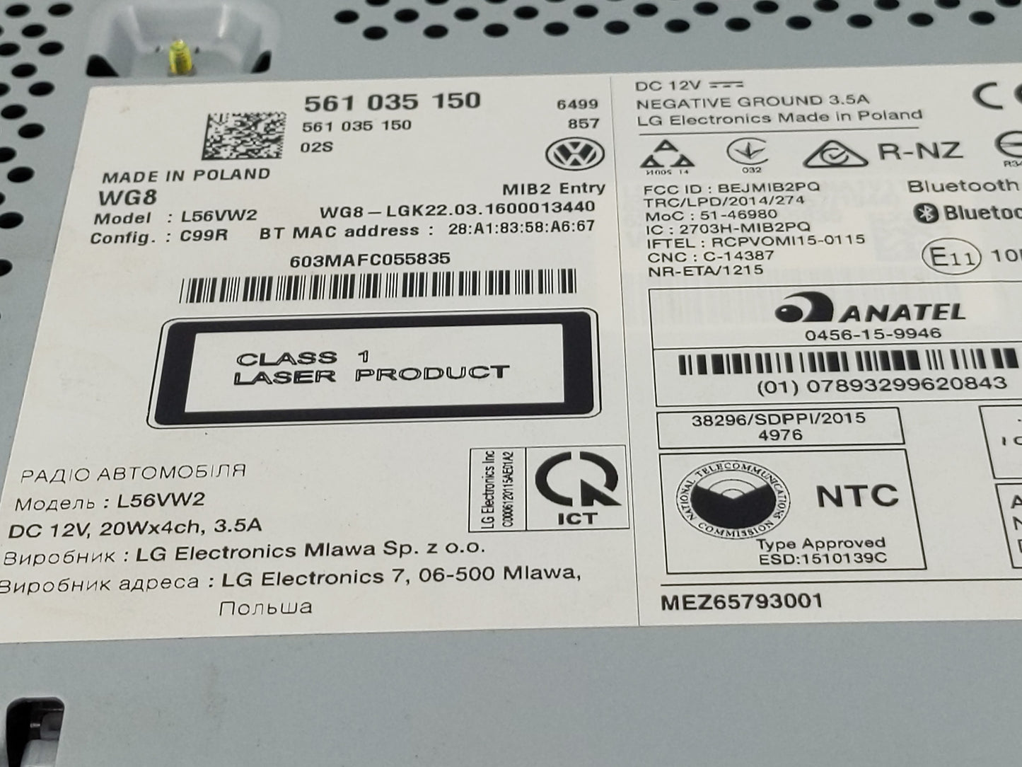 2016 Volkswagen Passat Radio AM FM Cd Player Receiver Replacement P/N:561 035 150 Fits Fits 2013 2014 2015 2017 OEM Used Aut