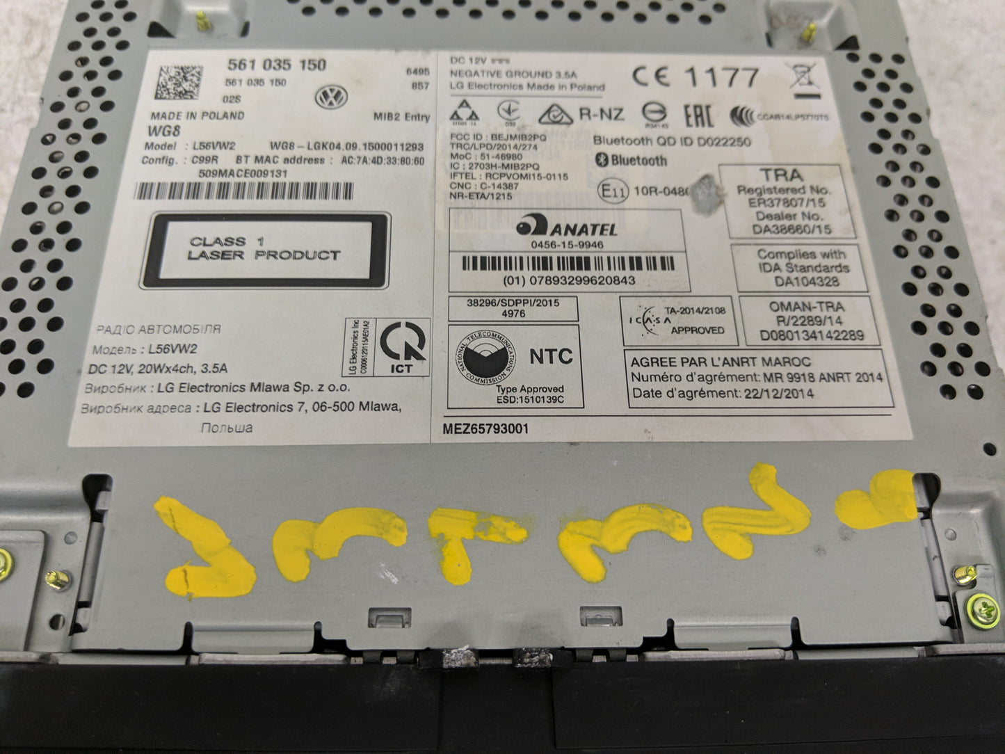 2016 Volkswagen Passat Radio AM FM Cd Player Receiver Replacement P/N:561 035 150 Fits Fits 2013 2014 2015 2017 OEM Used Aut