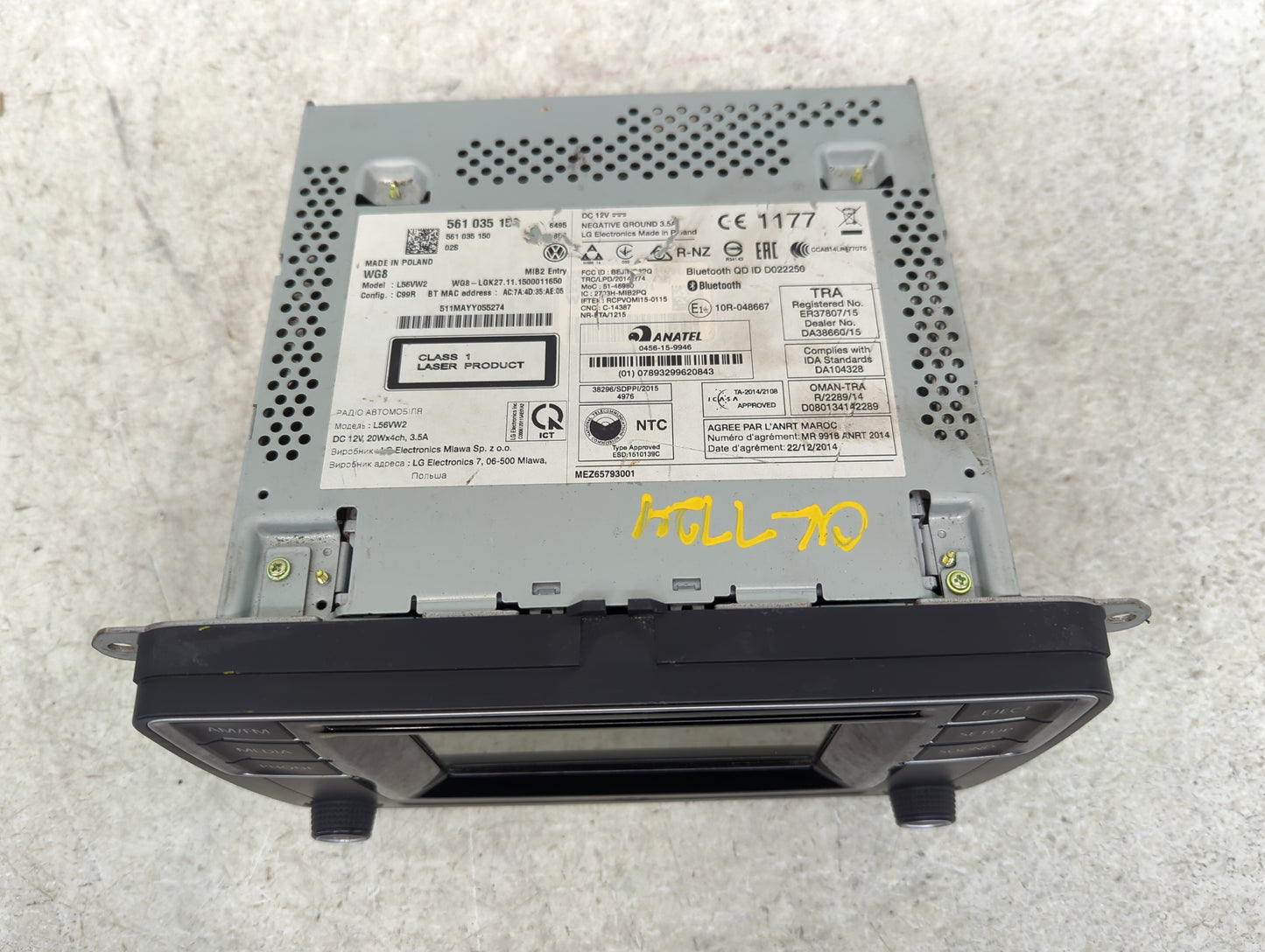 2016 Volkswagen Passat Radio AM FM Cd Player Receiver Replacement P/N:561035150 Fits Fits 2013 2014 2015 2017 OEM Used Auto 