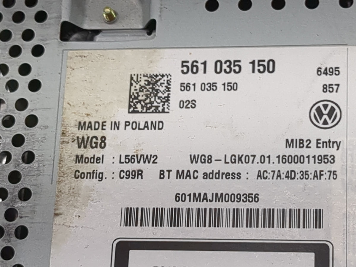 2016 Volkswagen Passat Radio AM FM Cd Player Receiver Replacement P/N:561035150 L56VW2, 5610351506495 Fits OEM Used Auto Par
