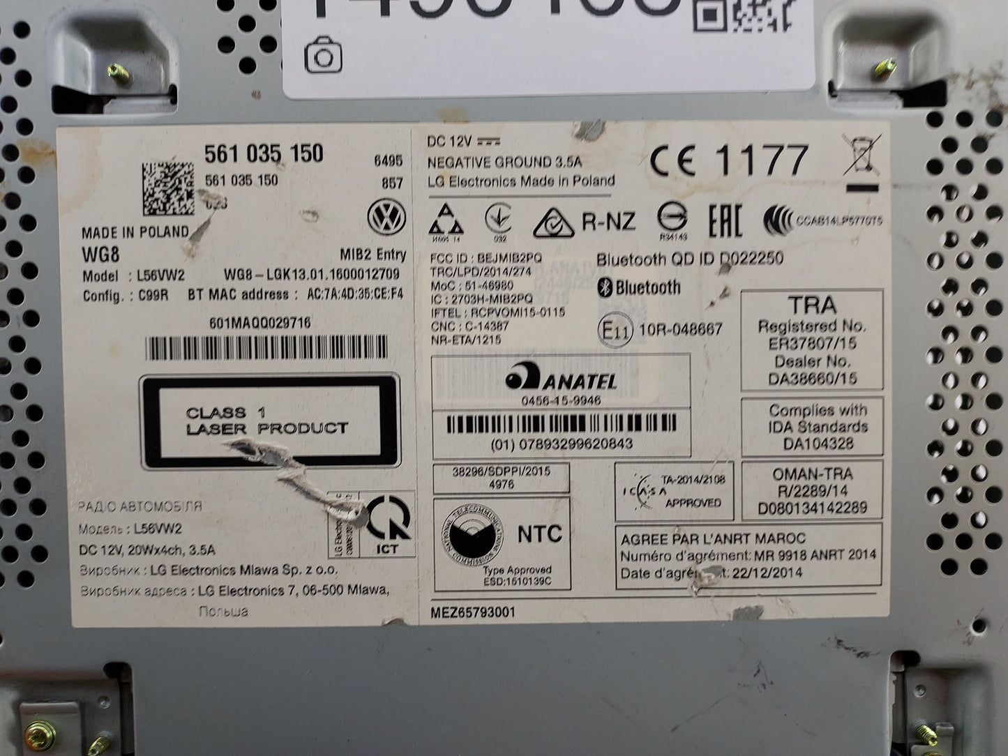 2016 Volkswagen Passat Radio AM FM Cd Player Receiver Replacement P/N:561035150 BEJMIB2PQ Fits Fits 2013 2014 2015 2017 OEM 