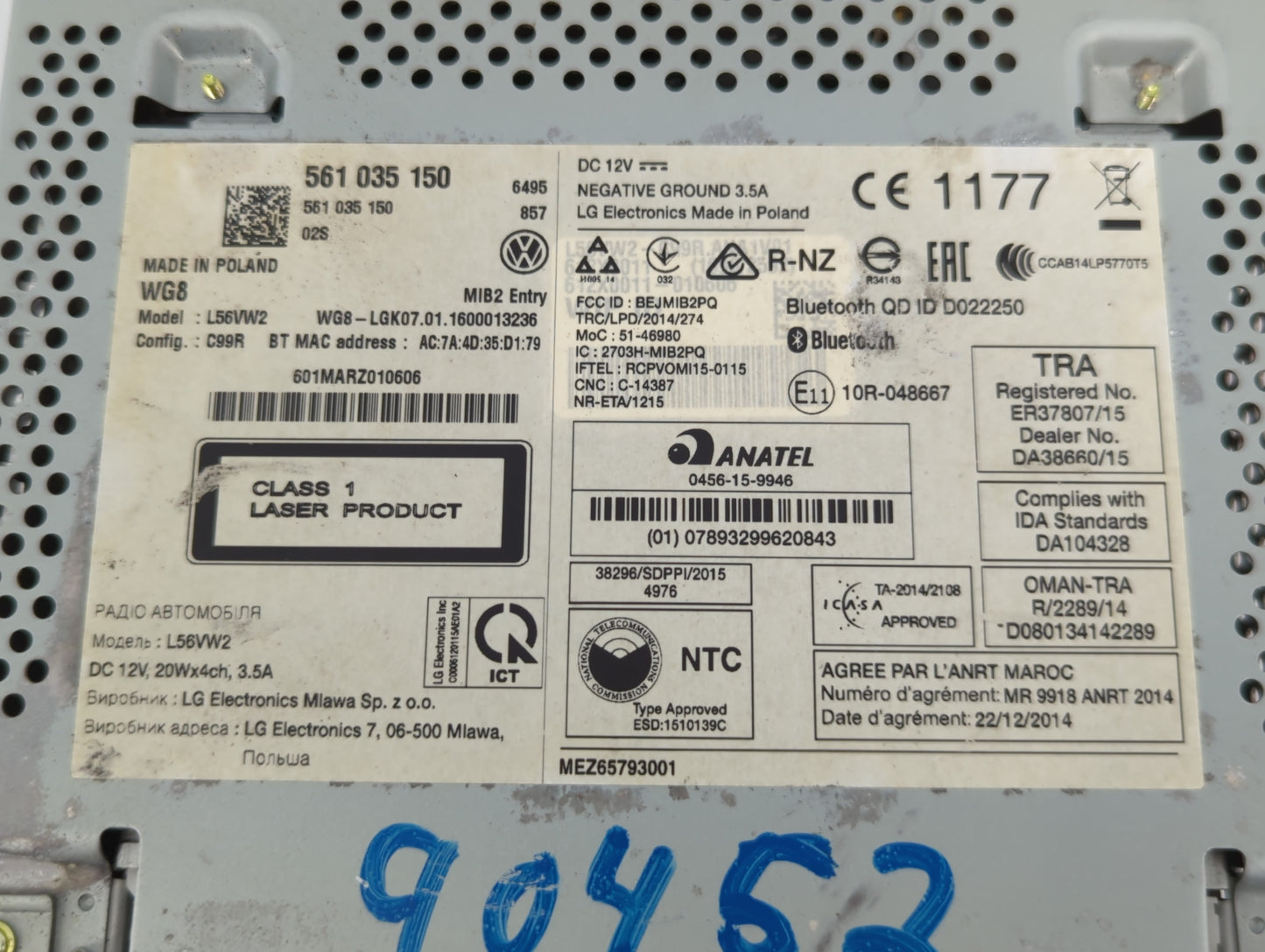 2016 Volkswagen Passat Radio AM FM Cd Player Receiver Replacement P/N:561 035 150 Fits Fits 2013 2014 2015 2017 OEM Used Aut
