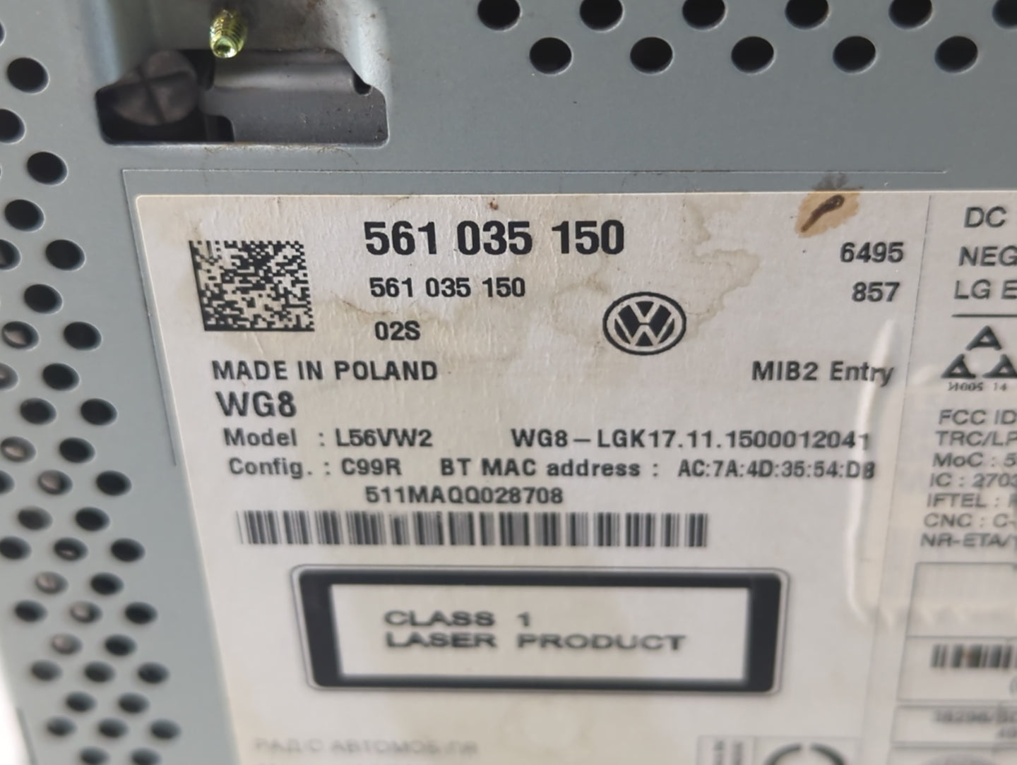 2016 Volkswagen Passat Radio AM FM Cd Player Receiver Replacement P/N:561 035 150 Fits Fits 2013 2014 2015 2017 OEM Used Aut