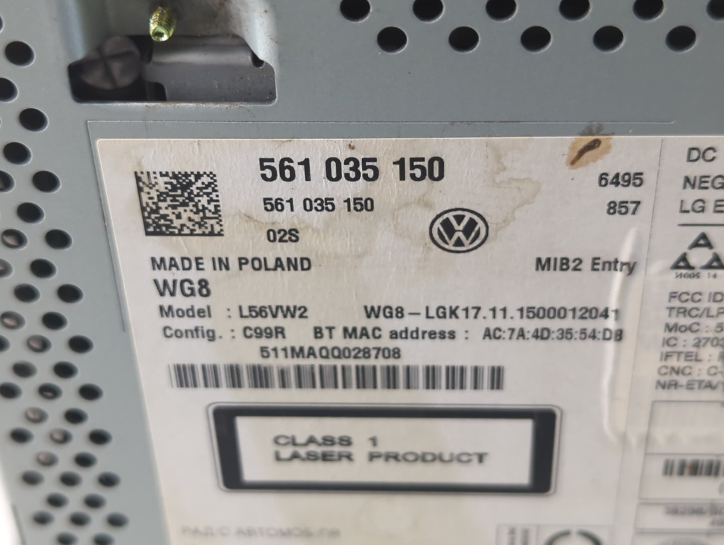 2016 Volkswagen Passat Radio AM FM Cd Player Receiver Replacement P/N:561 035 150 Fits Fits 2013 2014 2015 2017 OEM Used Aut