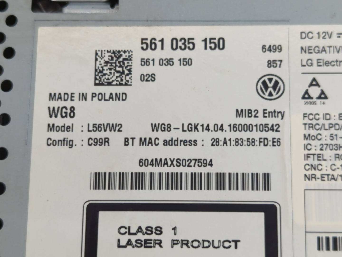 2016 Volkswagen Tiguan Radio AM FM Cd Player Receiver Replacement P/N:561 035 150 Fits Fits 2013 2014 2015 2017 OEM Used Aut