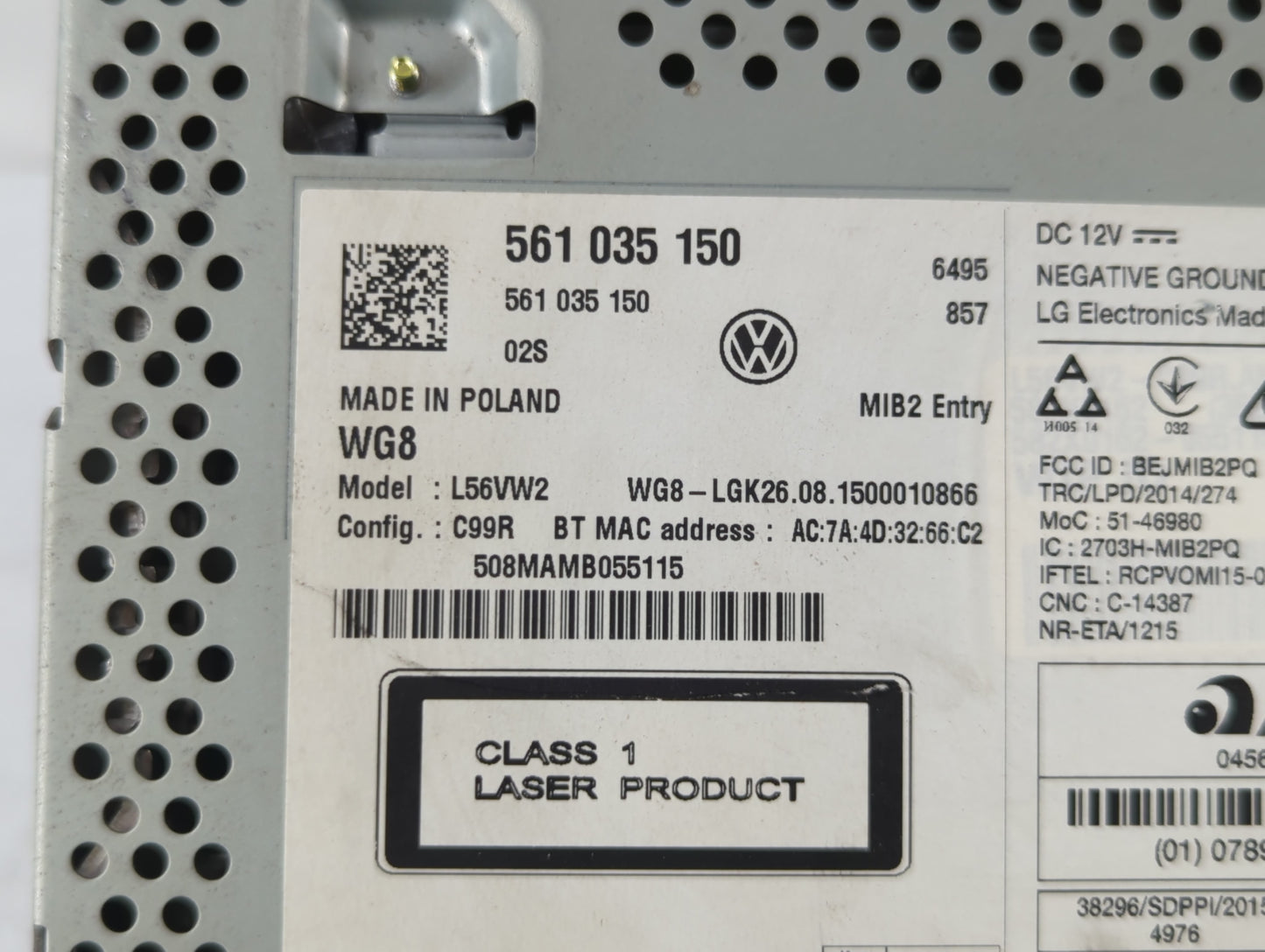 2016 Volkswagen Tiguan Radio AM FM Cd Player Receiver Replacement P/N:561 035 150 Fits Fits 2013 2014 2015 2017 OEM Used Aut