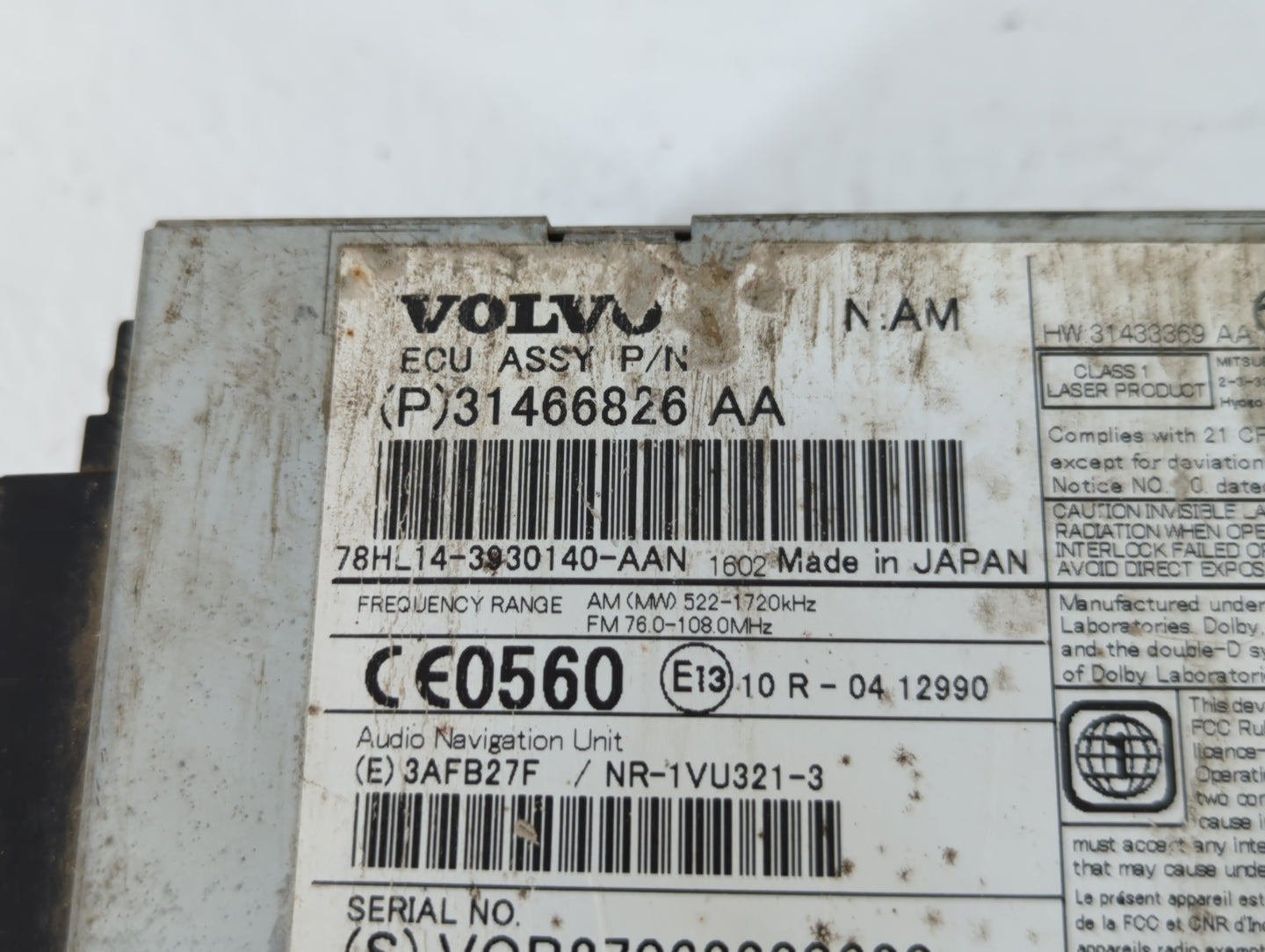 2016-2018 Volvo S60 Radio AM FM Cd Player Receiver Replacement P/N:31466826AA Fits Fits 2015 2016 2017 2018 OEM Used Auto Pa