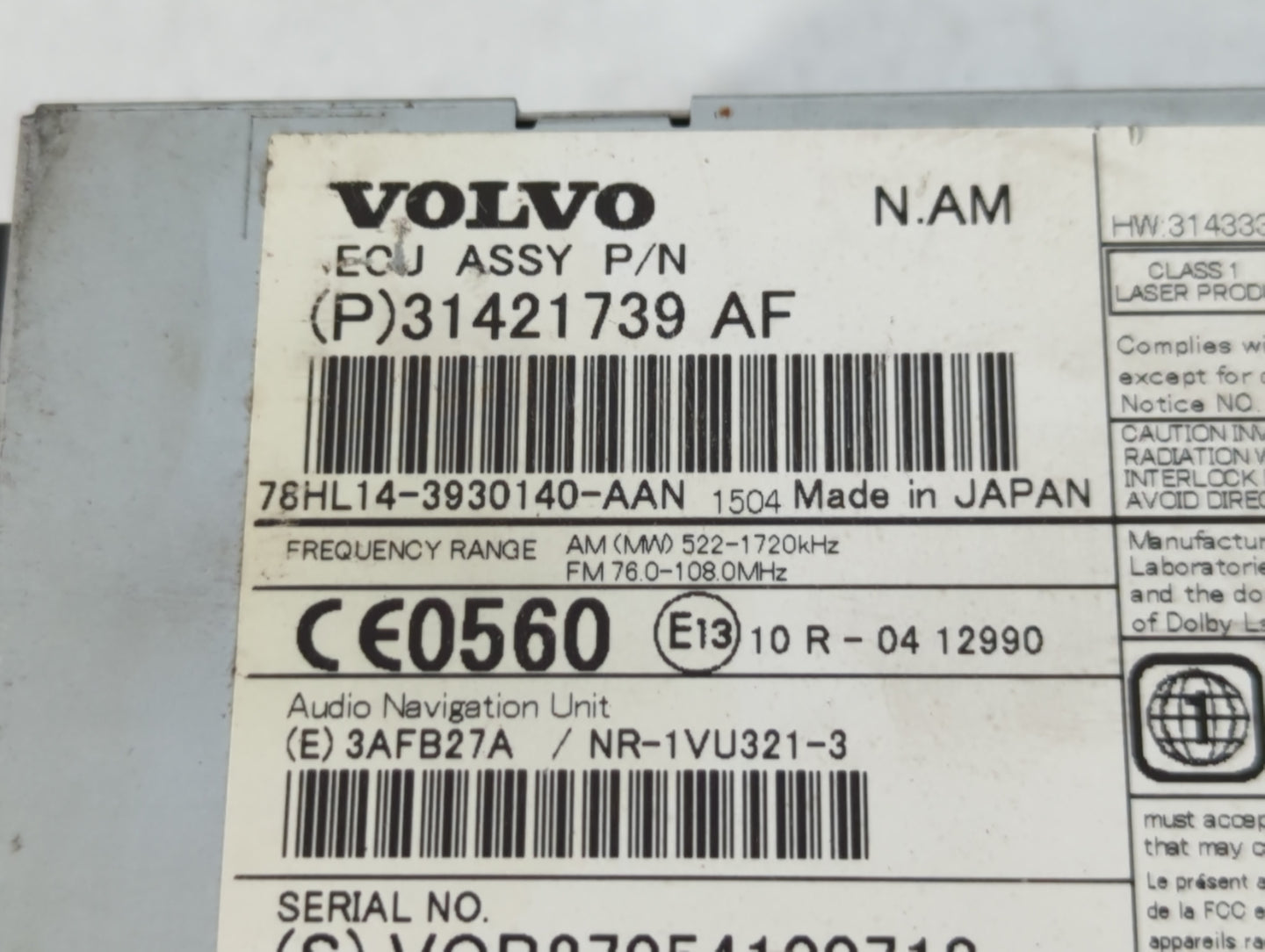 2016-2018 Volvo S60 Am Fm Cd Player Radio Receiver - Oemusedautoparts1.com