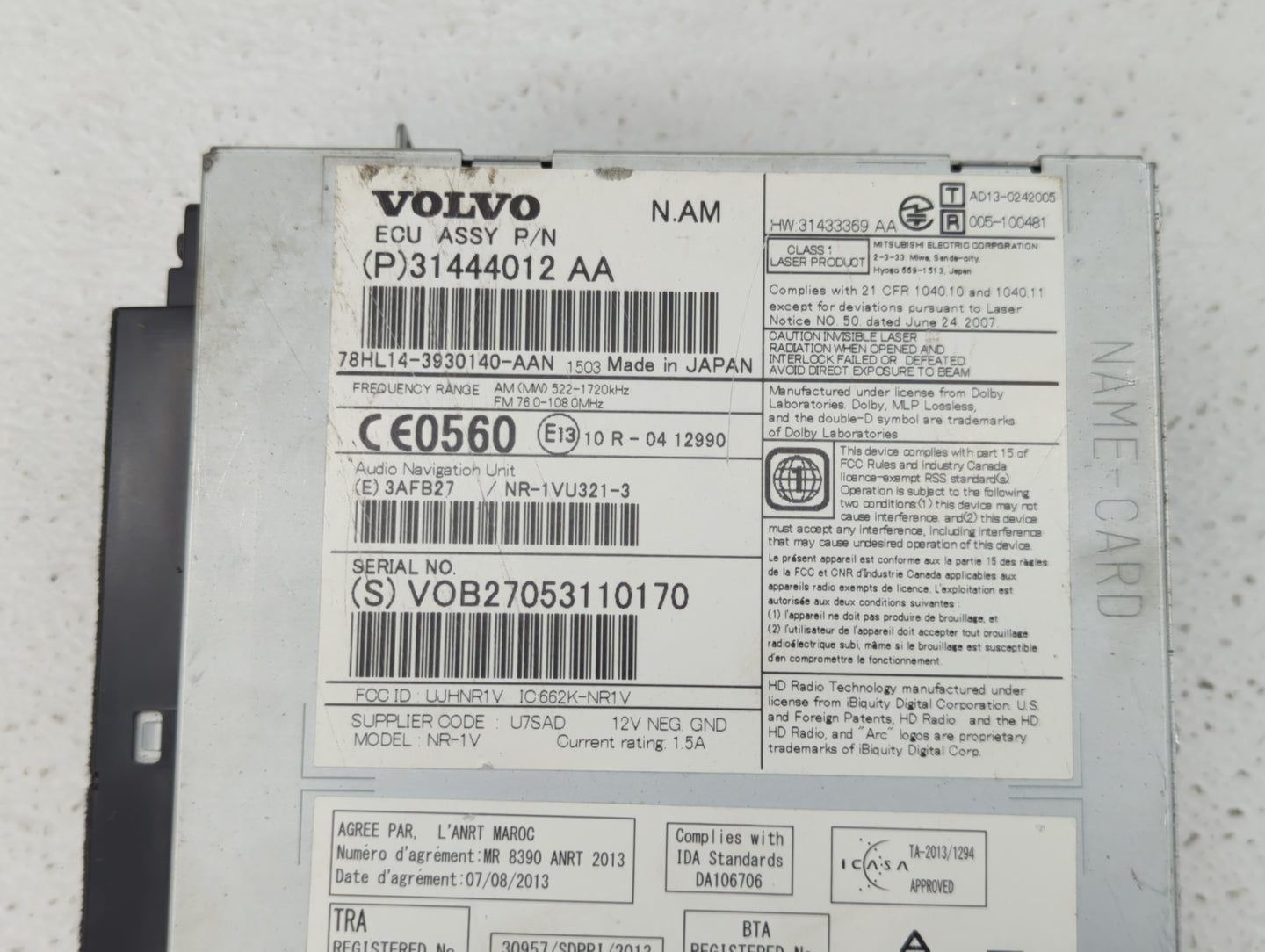 2016-2018 Volvo V60 Am Fm Cd Player Radio Receiver - Oemusedautoparts1.com
