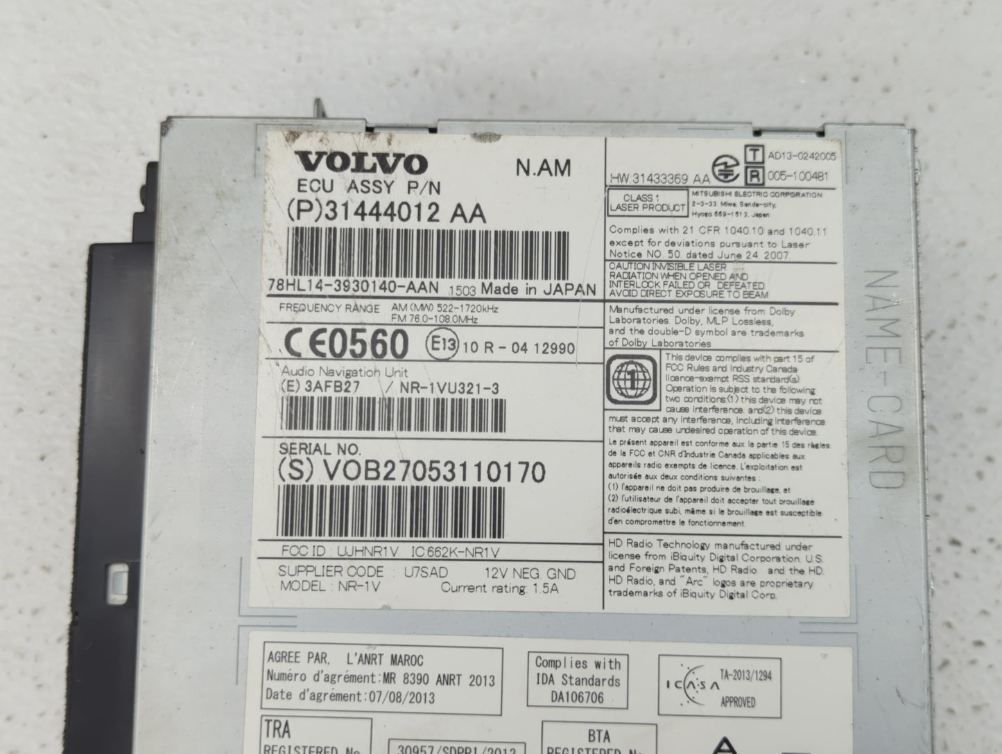 2016-2018 Volvo V60 Am Fm Cd Player Radio Receiver - Oemusedautoparts1.com
