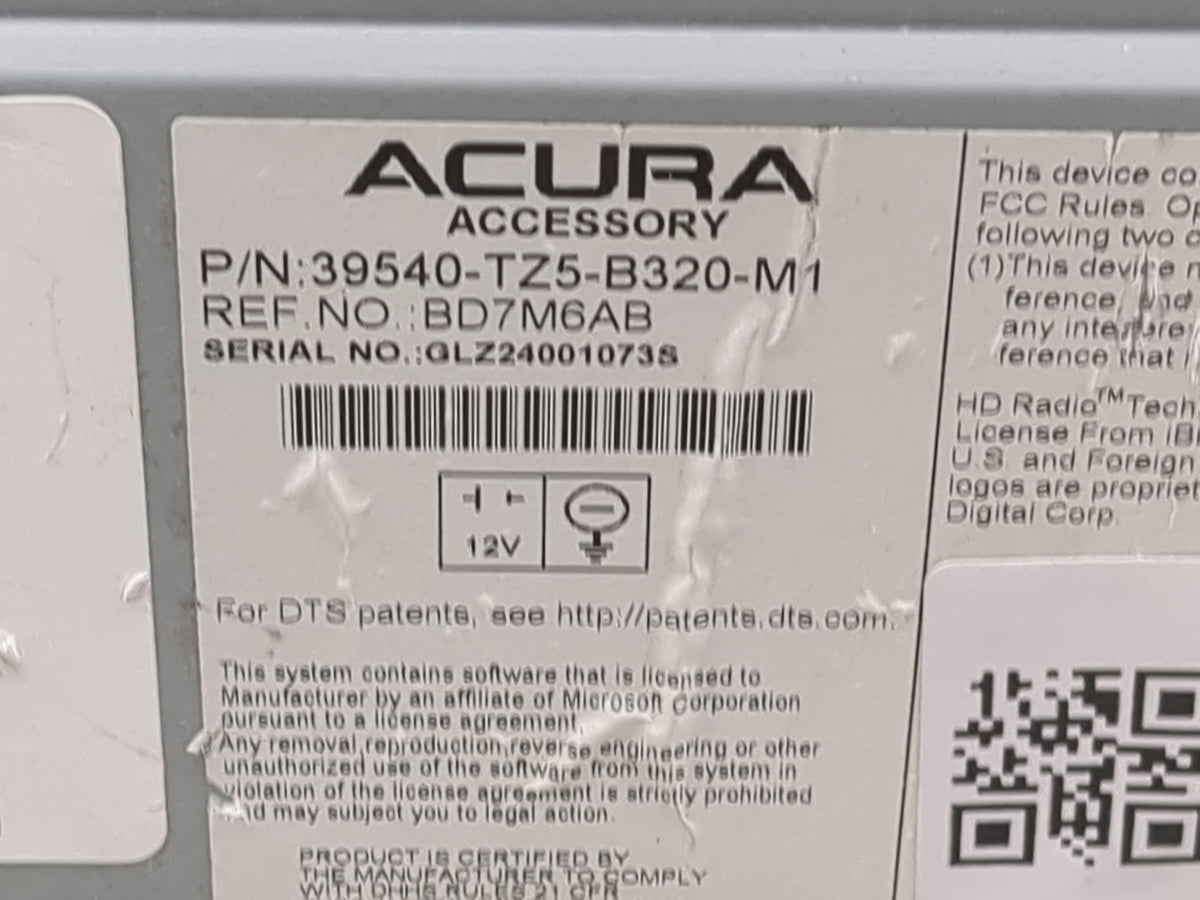 2017 Acura Mdx Radio AM FM Cd Player Receiver Replacement P/N:39540-TZ5-B320-M1 BD7M6AB OEM Used Auto Parts - Oemusedautopar