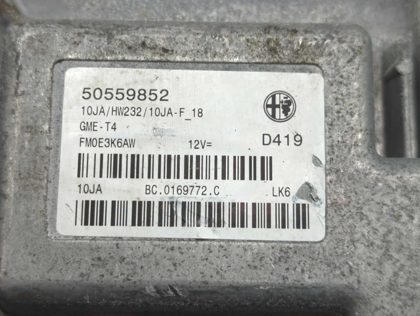 2017 Alfa Romeo Stelvio PCM Engine Control Computer ECU ECM PCU OEM P/N:50559852 Fits OEM Used Auto Parts - Oemusedautoparts