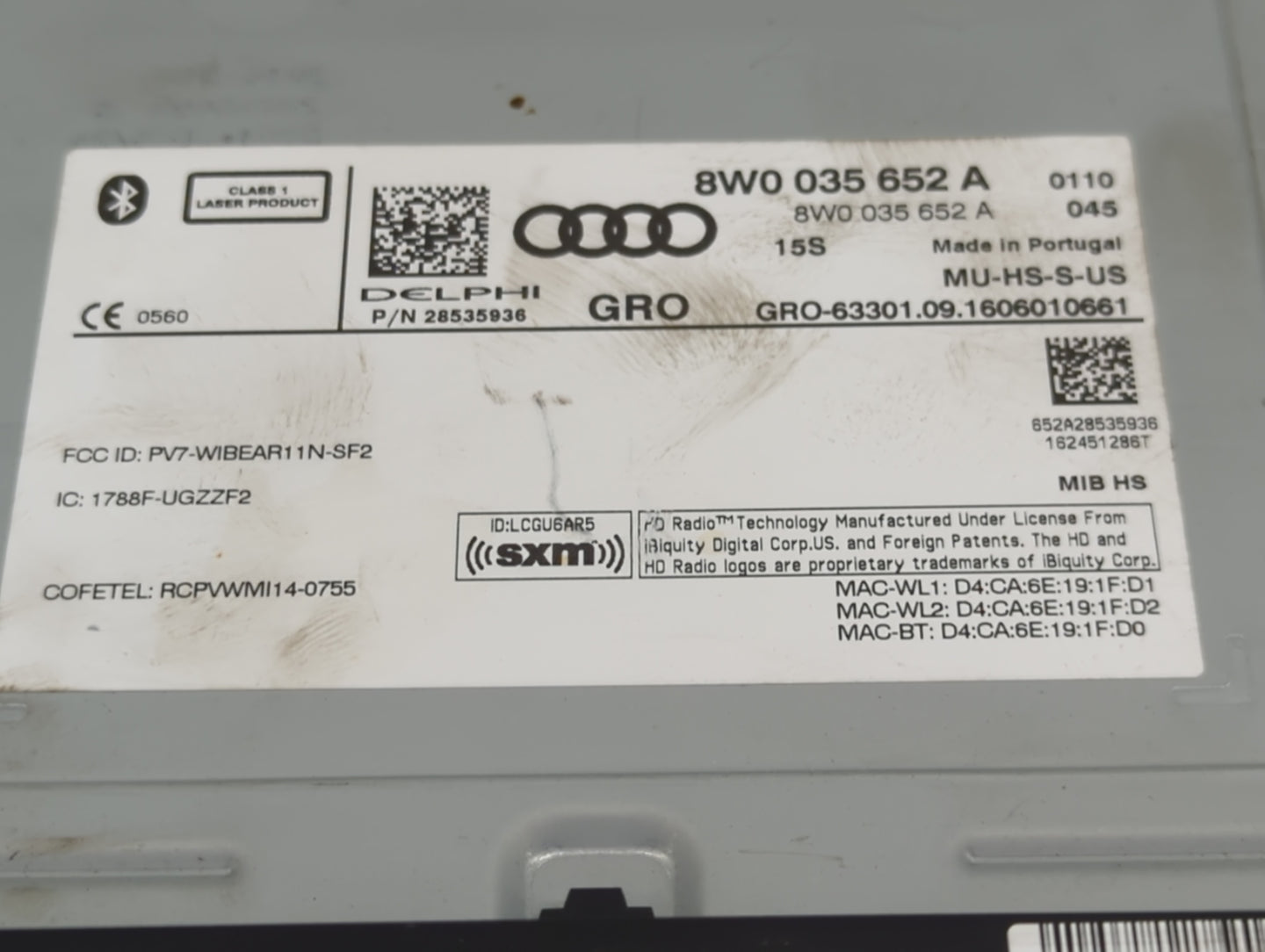 2017 Audi A4 Radio AM FM Cd Player Receiver Replacement P/N:8W0035652A 28535936, PV7-WIBEAR11N-SF2 Fits Fits 2018 2019 2020 