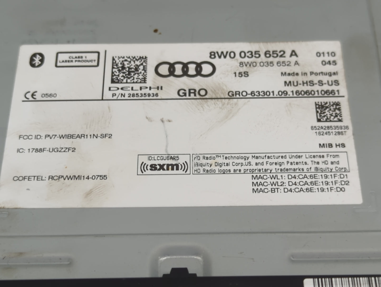 2017 Audi A4 Radio AM FM Cd Player Receiver Replacement P/N:8W0035652A 28535936, PV7-WIBEAR11N-SF2 Fits Fits 2018 2019 2020 