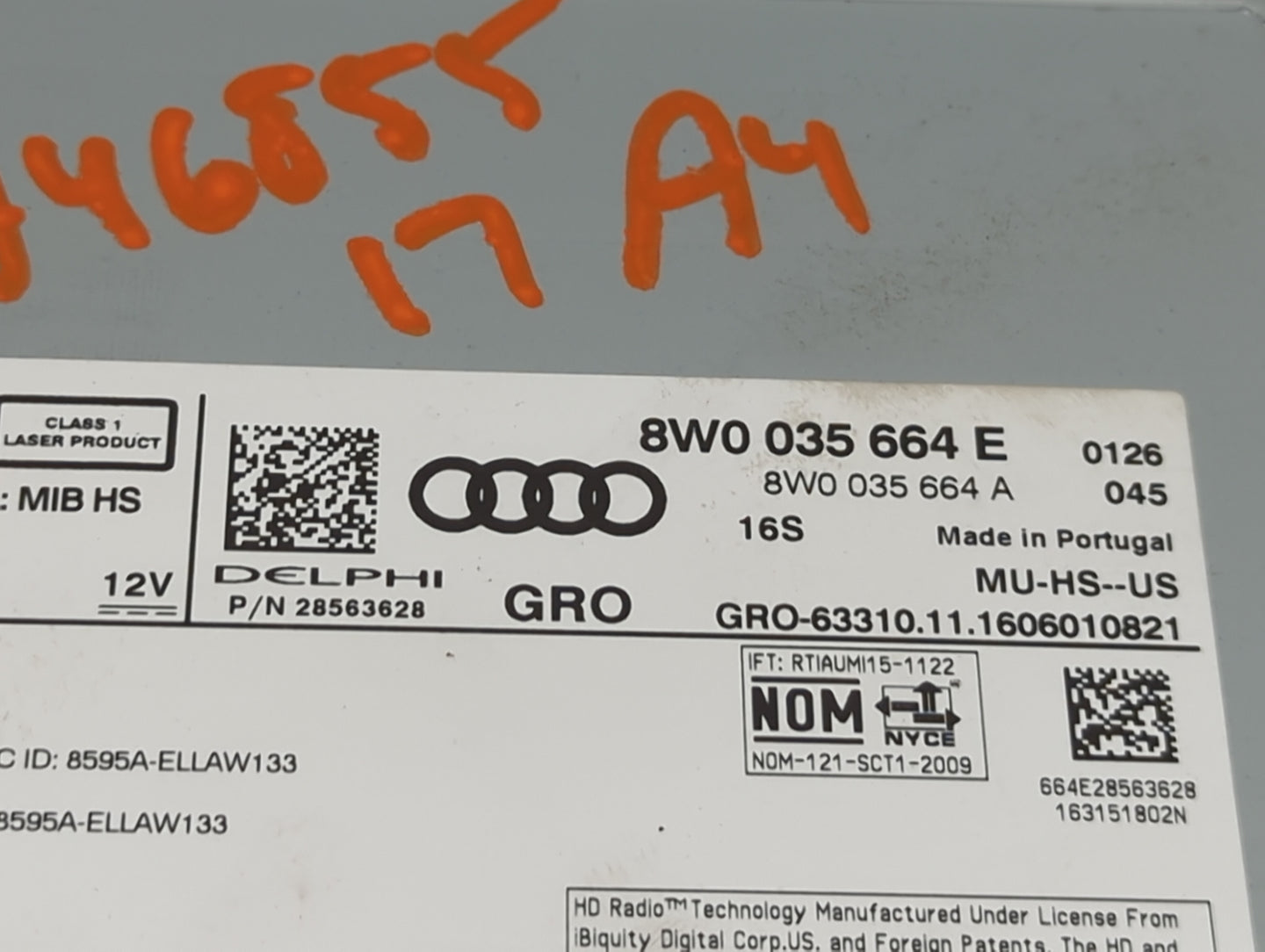 2017-2019 Audi A4 Radio AM FM Cd Player Receiver Replacement P/N:8W0035664E 8W0035664A, 28563628 Fits Fits 2017 2018 2019 OE
