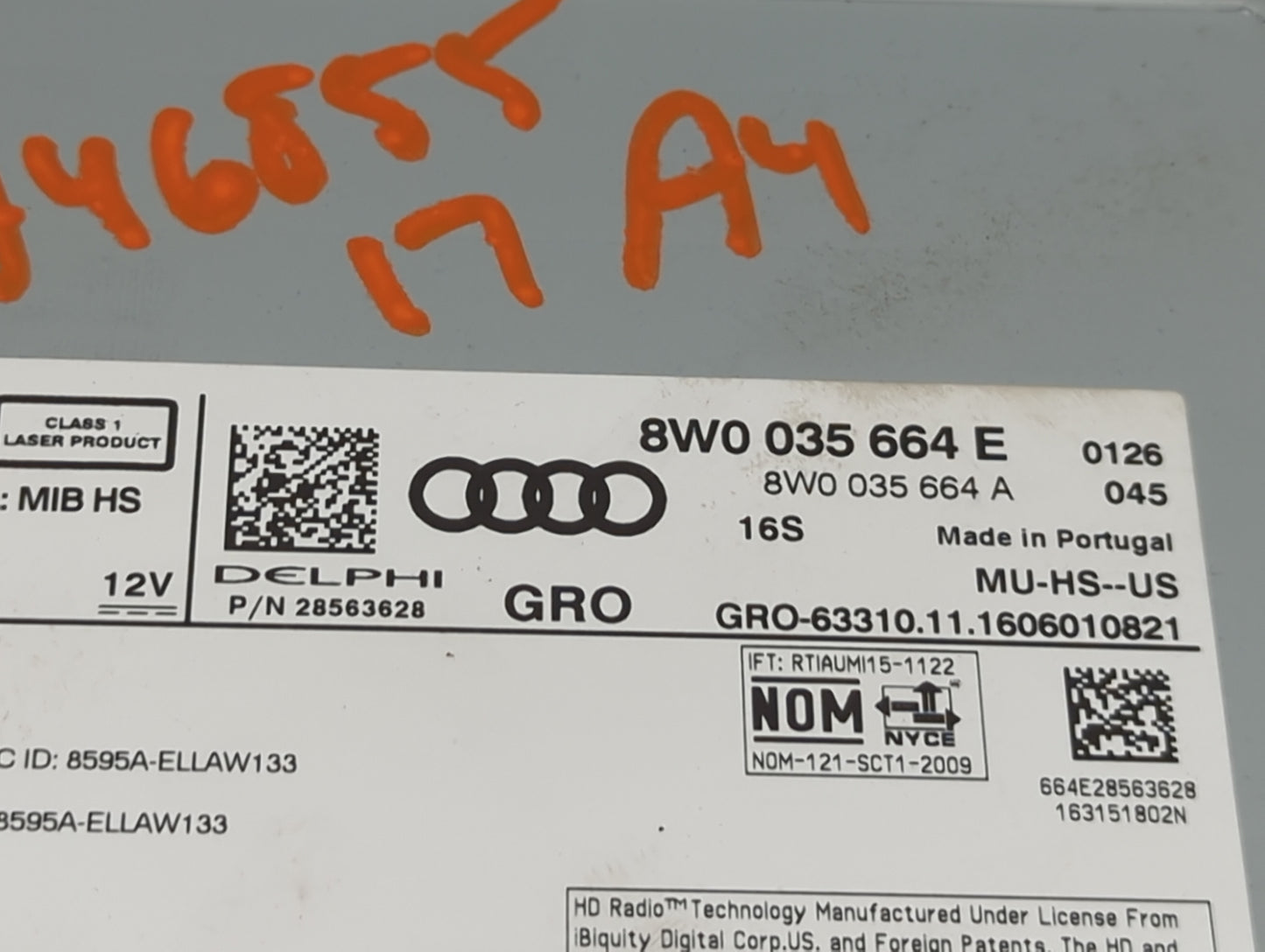 2017-2019 Audi A4 Radio AM FM Cd Player Receiver Replacement P/N:8W0035664E 8W0035664A, 28563628 Fits Fits 2017 2018 2019 OE