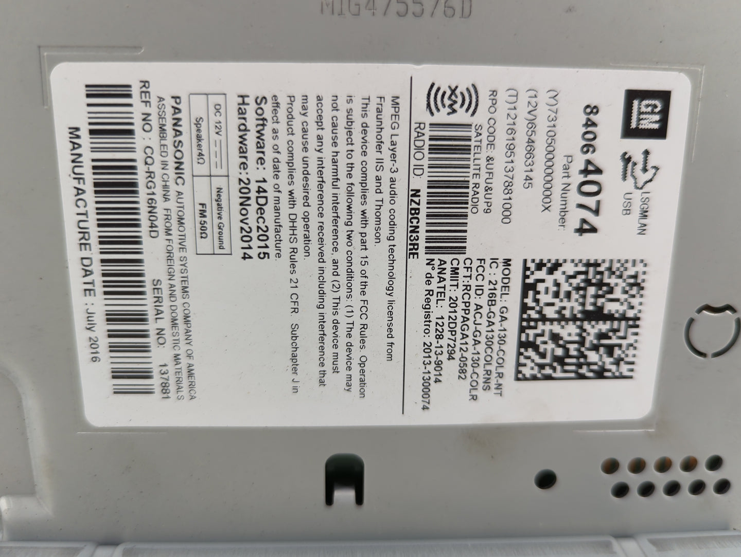 2016-2017 Chevrolet Equinox Radio AM FM Cd Player Receiver Replacement P/N:84064074 GA-130-COLR-NT Fits Fits 2016 2017 OEM U