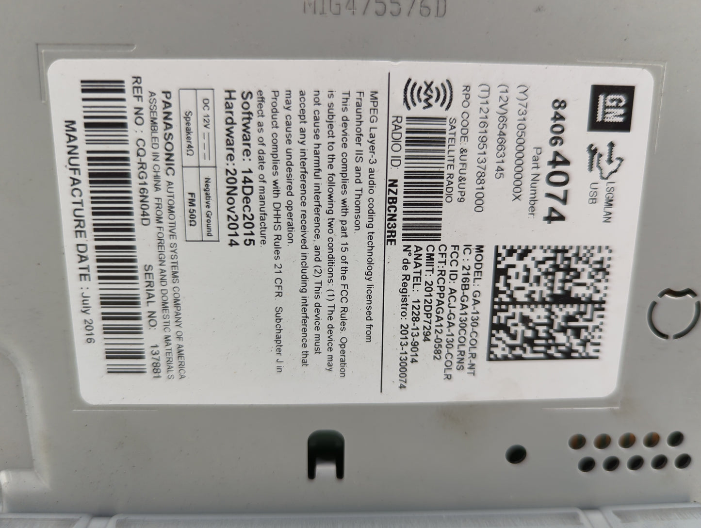 2016-2017 Chevrolet Equinox Radio AM FM Cd Player Receiver Replacement P/N:84064074 GA-130-COLR-NT Fits Fits 2016 2017 OEM U