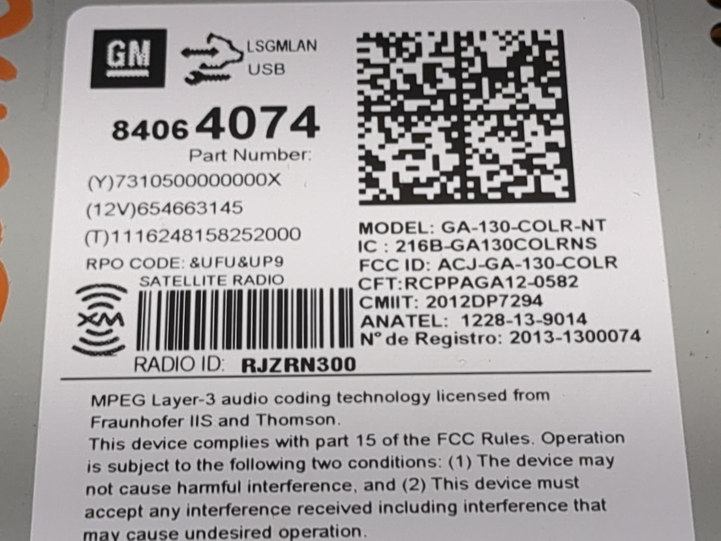 2016-2017 Chevrolet Equinox Radio AM FM Cd Player Receiver Replacement P/N:84064074 GA-130-COLR-NT Fits Fits 2016 2017 OEM U