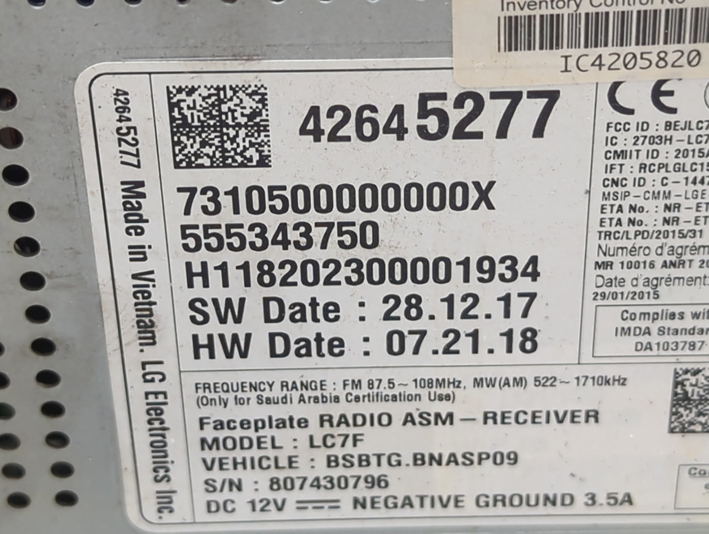 2017 Chevrolet Sonic Radio AM FM Cd Player Receiver Replacement P/N:42645277 7310500000000X, 555343750 Fits Fits 2018 2019 2