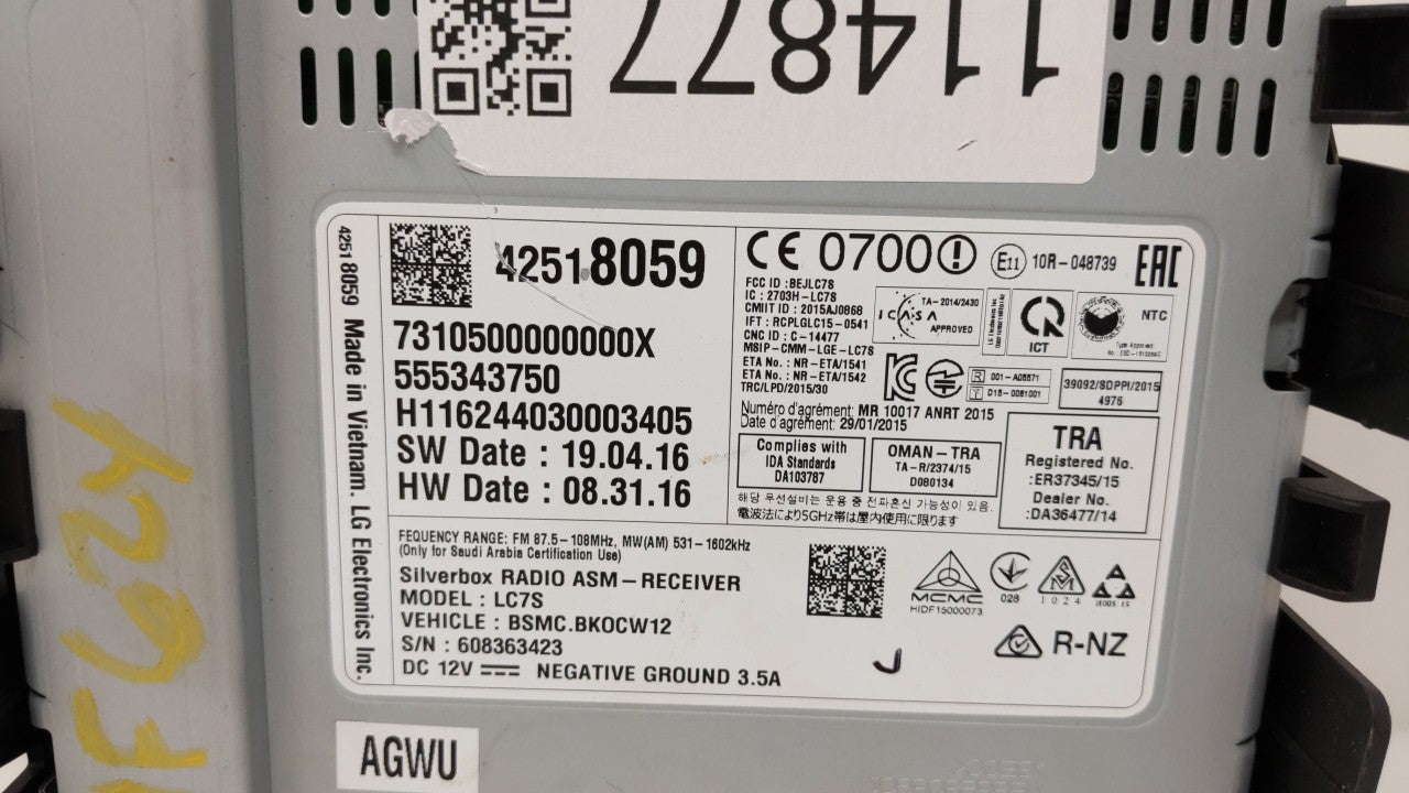 2017 Chevrolet Spark Radio AM FM Cd Player Receiver Replacement P/N:42518059 Fits Fits 2018 OEM Used Auto Parts - Oemusedaut