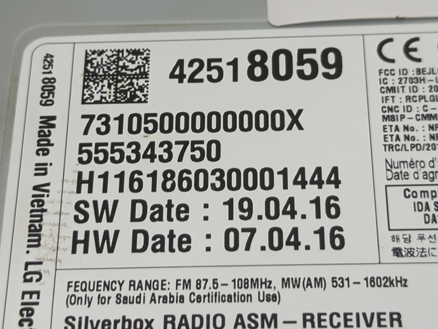 2017 Chevrolet Spark Radio AM FM Cd Player Receiver Replacement P/N:42518059 Fits Fits 2018 2019 OEM Used Auto Parts - Oemus