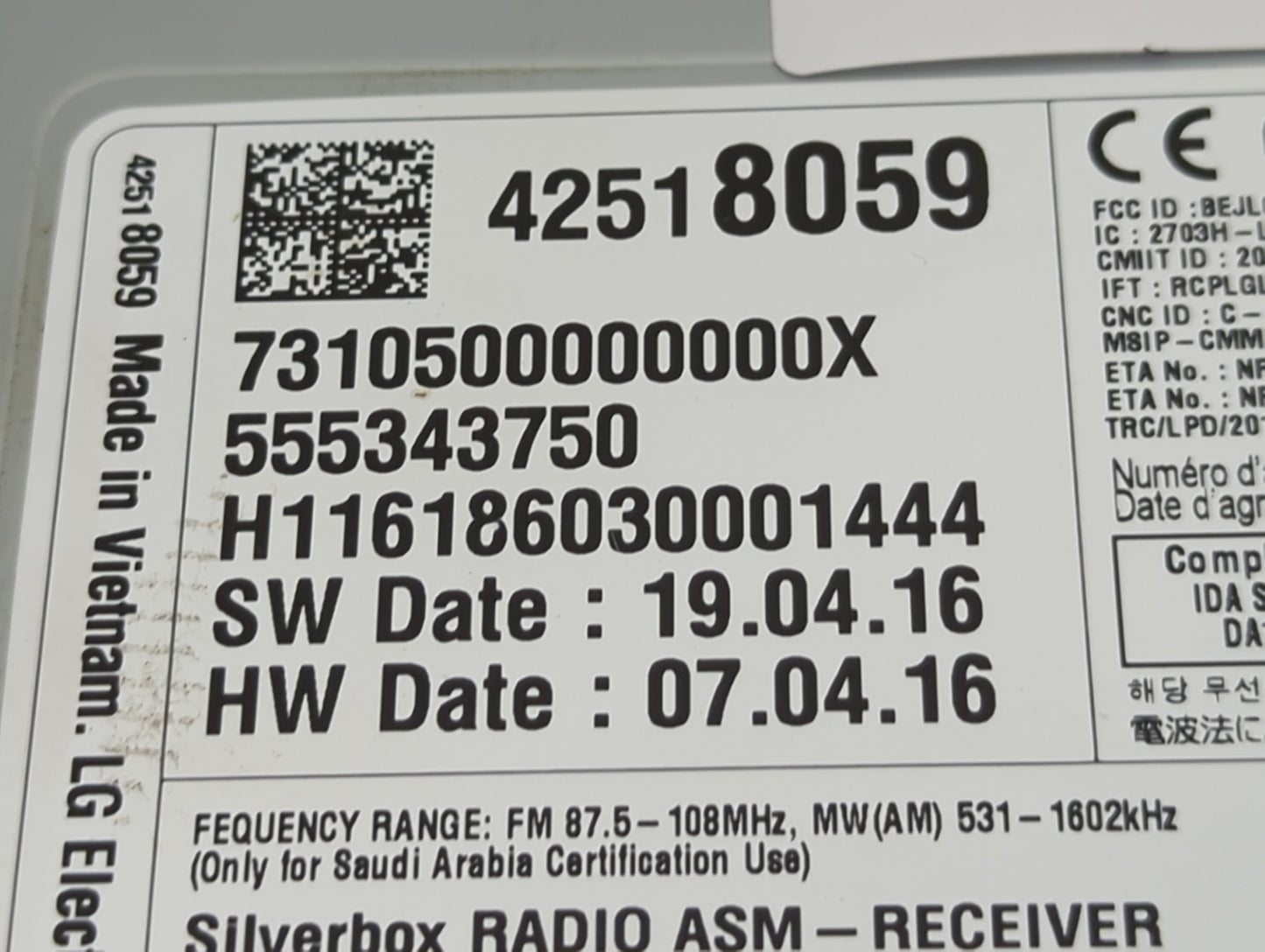 2017 Chevrolet Spark Radio AM FM Cd Player Receiver Replacement P/N:42518059 Fits Fits 2018 2019 OEM Used Auto Parts - Oemus