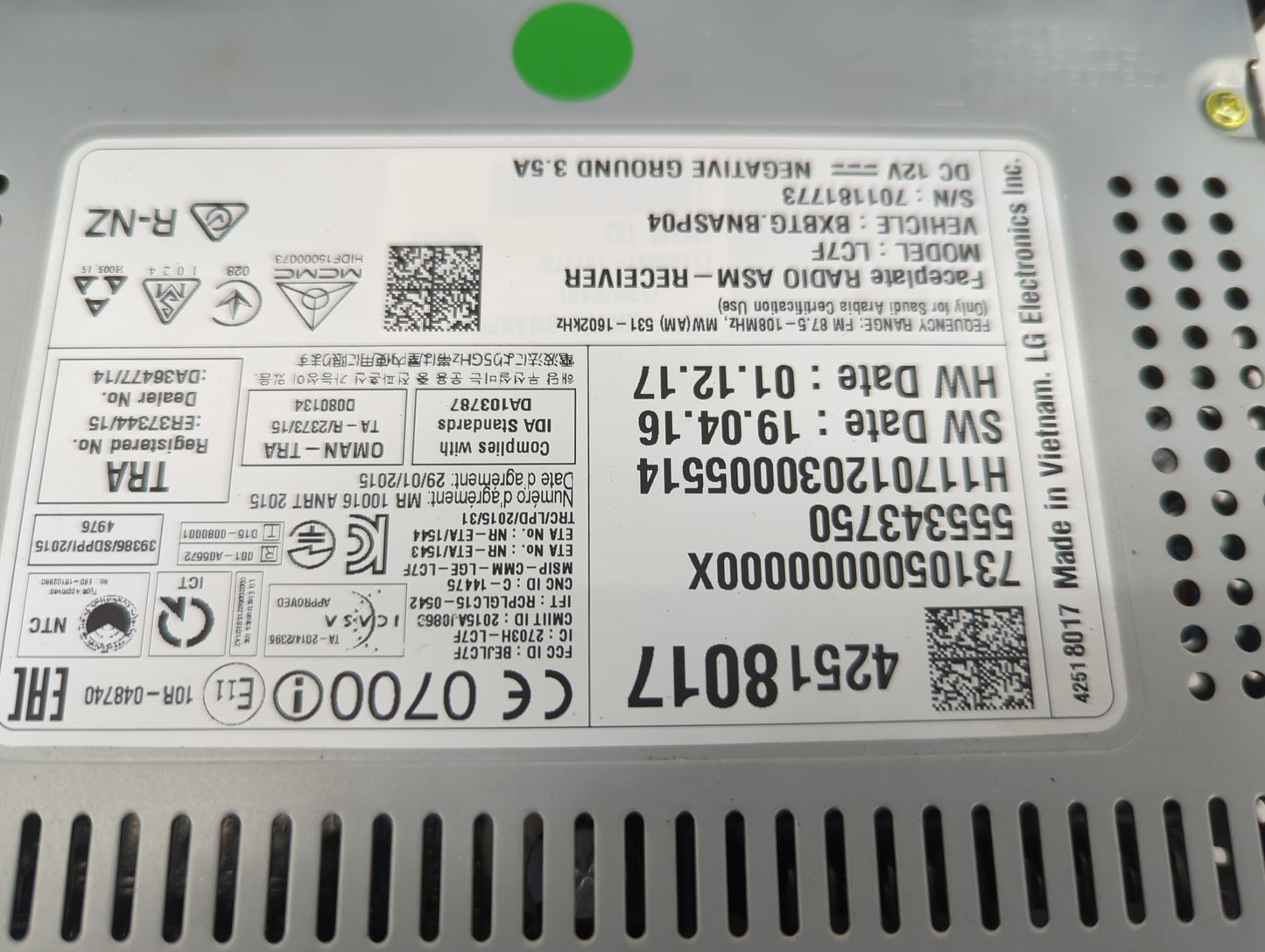 2017 Chevrolet Trax Radio AM FM Cd Player Receiver Replacement P/N:555343750 H11701203000551, BXBTG.BNASP04, 42518017 Fits O