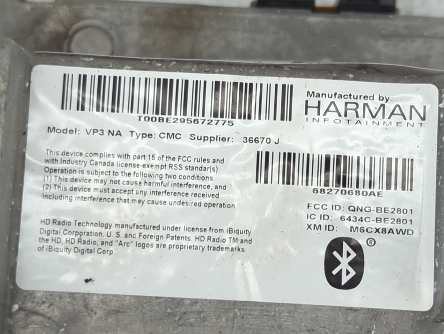 2017 Chrysler 200 Radio AM FM Cd Player Receiver Replacement P/N:68270680AE QNG-BE2801, 6434C-BE2801, M6CX8AWD Fits OEM Used