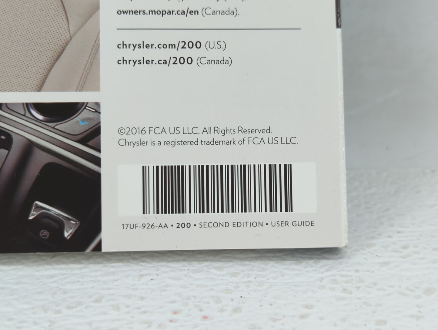 2017 Chrysler 200 Owners Manual Book Guide OEM Used Auto Parts - Oemusedautoparts1.com