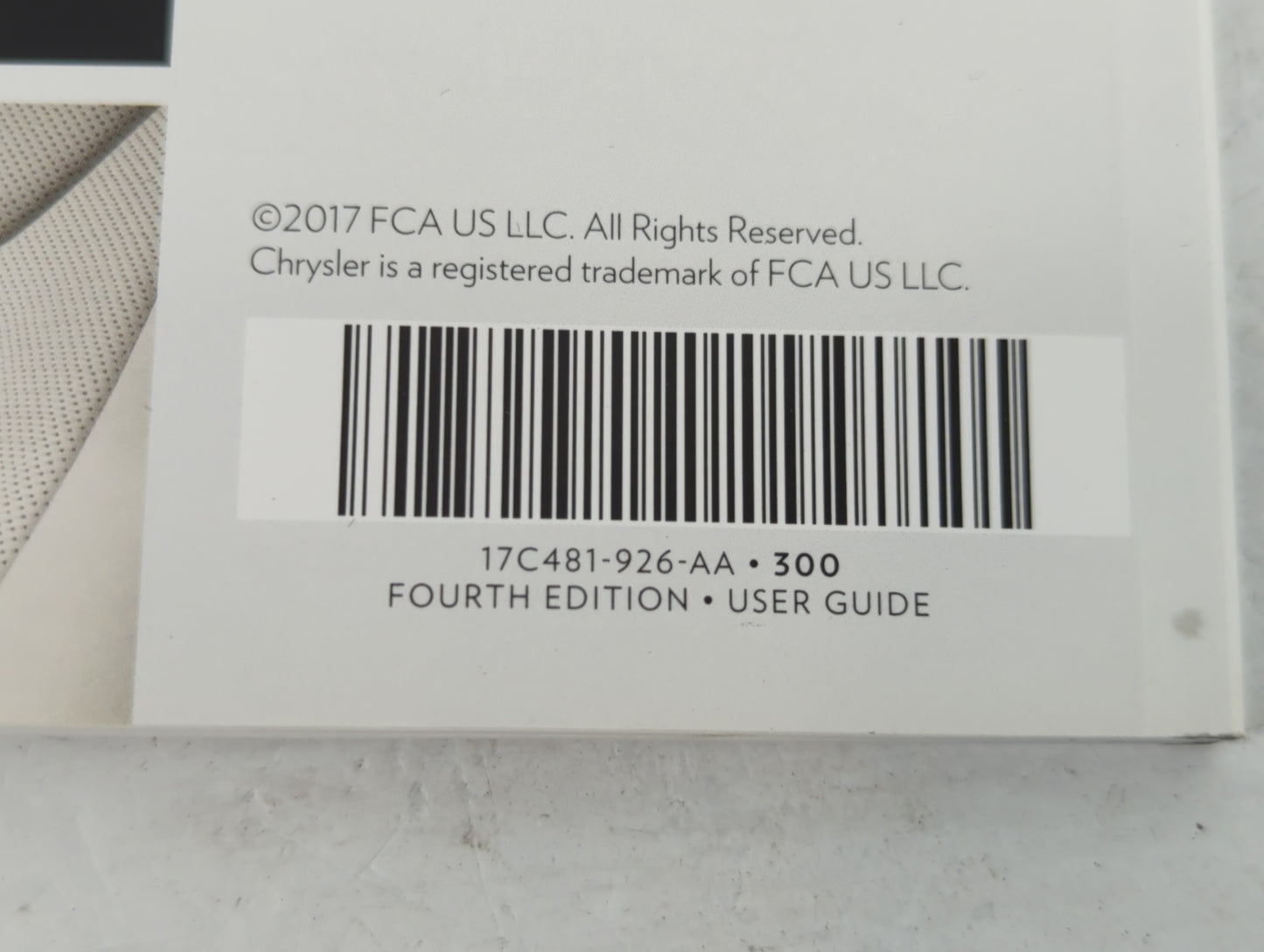 2017 Chrysler 300 Owners Manual Book Guide P/N:17C481-926-AA OEM Used Auto Parts - Oemusedautoparts1.com