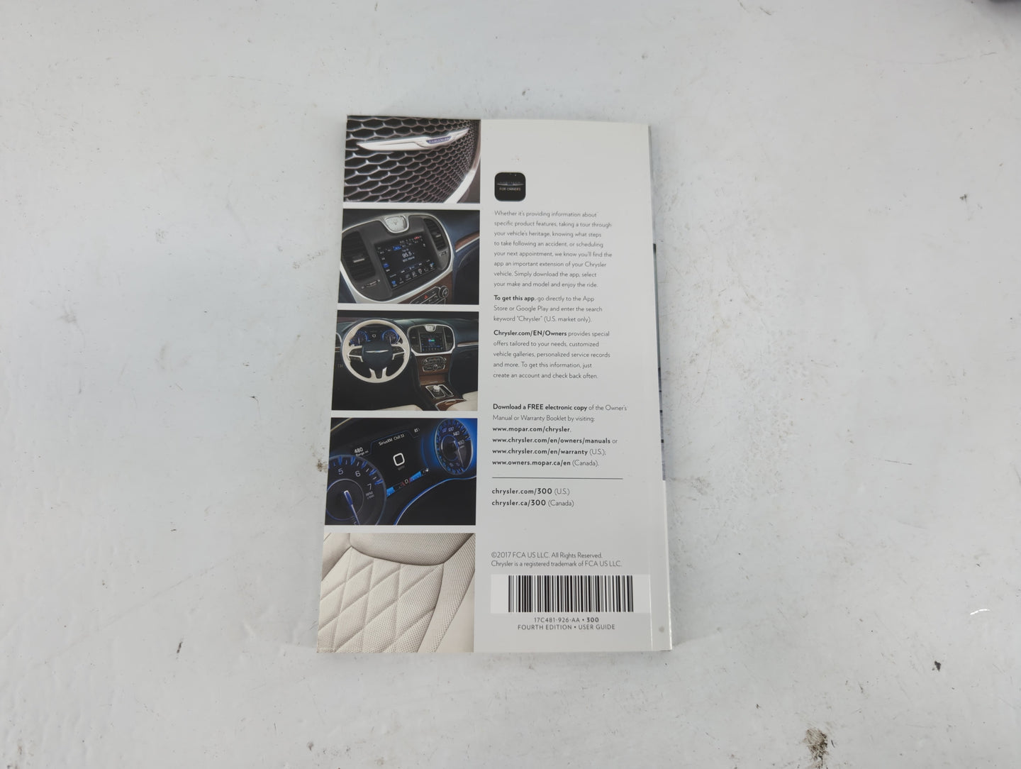 2017 Chrysler 300 Owners Manual Book Guide P/N:17C481-926-AA OEM Used Auto Parts - Oemusedautoparts1.com