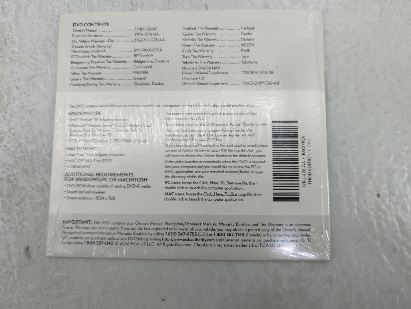 2017 Chrysler Pacifica Owners Manual Book Guide P/N:17RU-926-AA OEM Used Auto Parts - Oemusedautoparts1.com