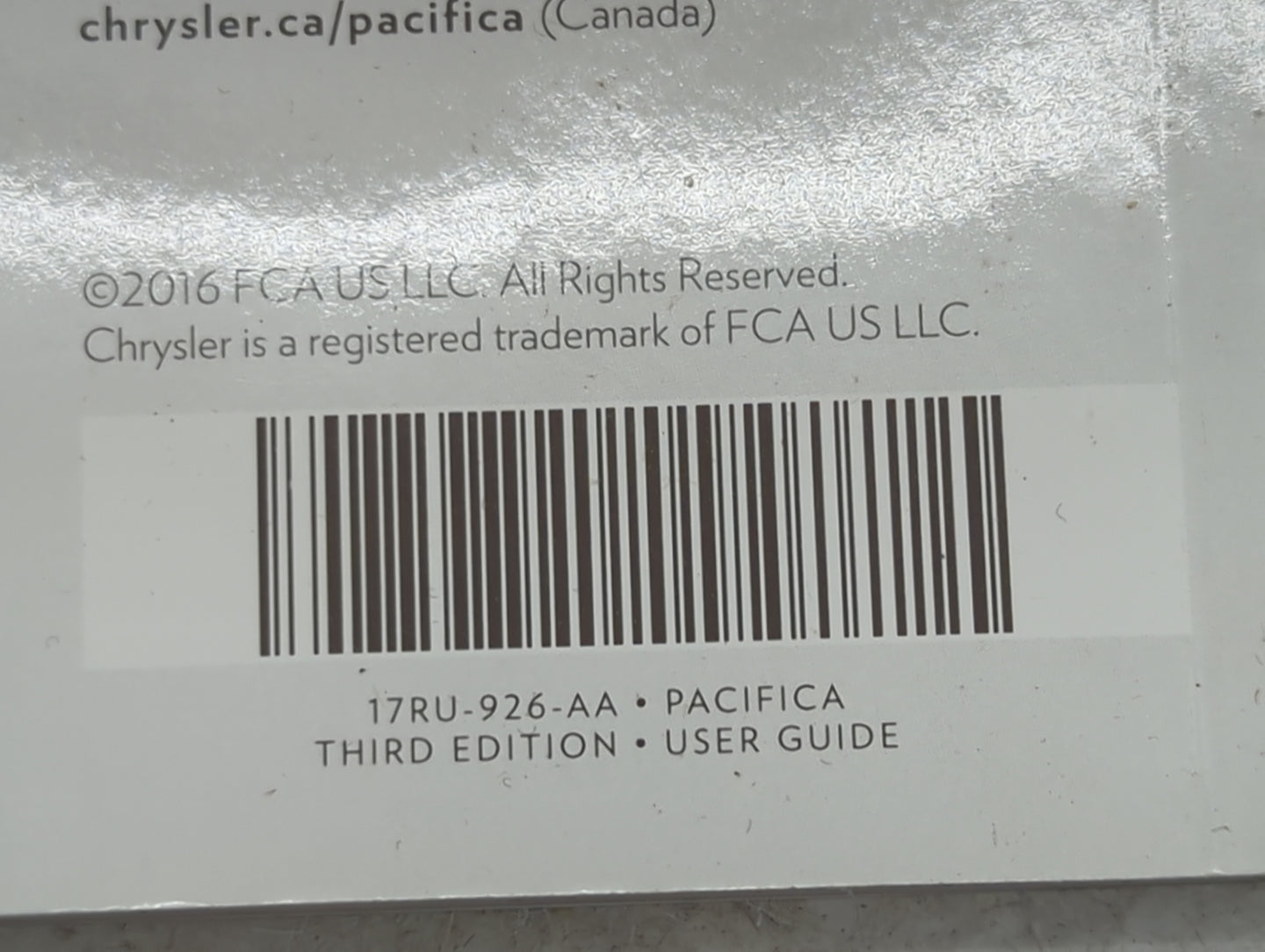 2017 Chrysler Pacifica Owners Manual Book Guide P/N:17RU-926-AA OEM Used Auto Parts - Oemusedautoparts1.com
