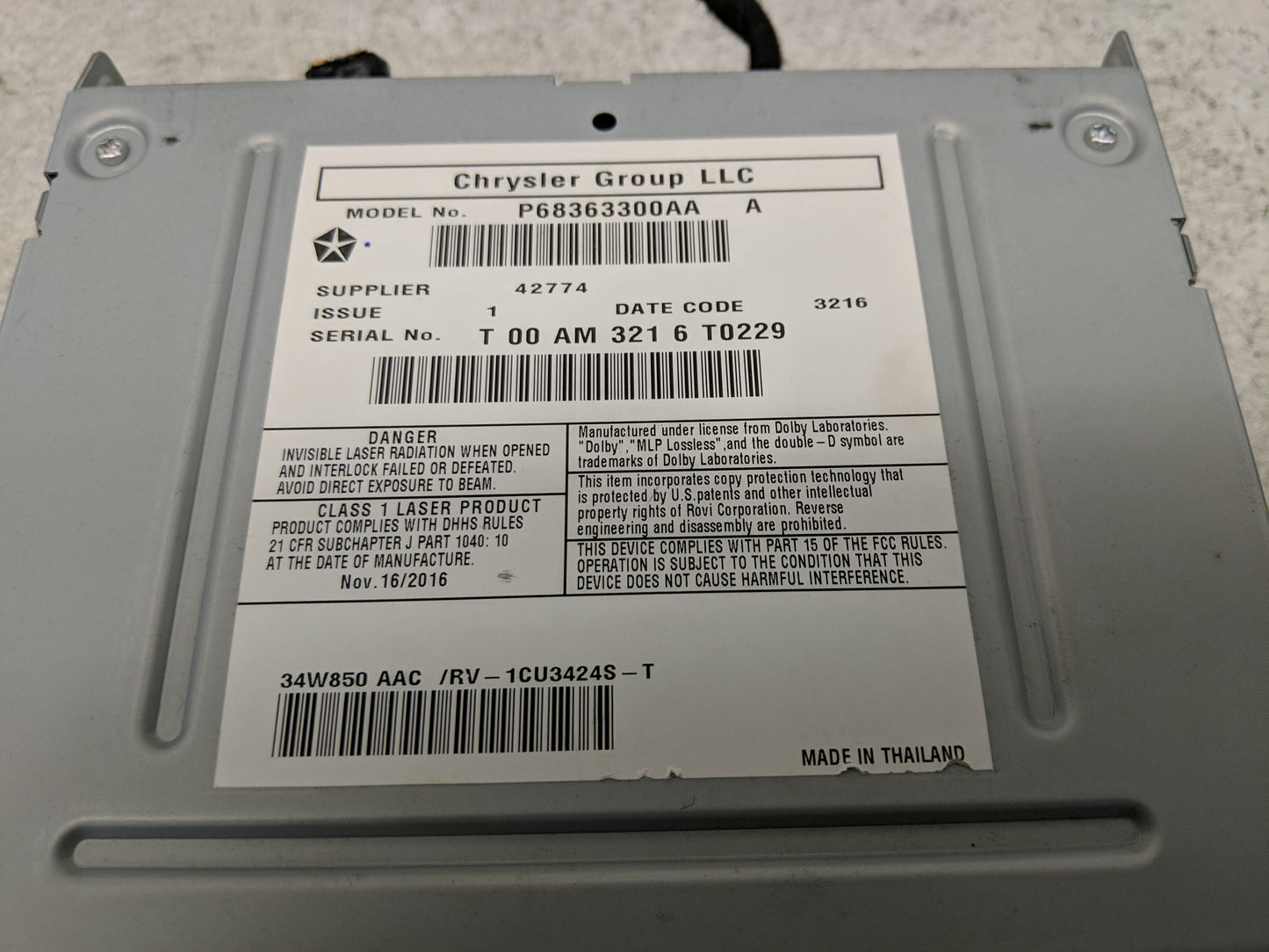2017 Dodge Caravan Radio AM FM Cd Player Receiver Replacement P/N:68363300AA Fits Fits 2012 2013 2014 2015 2016 2018 2019 20