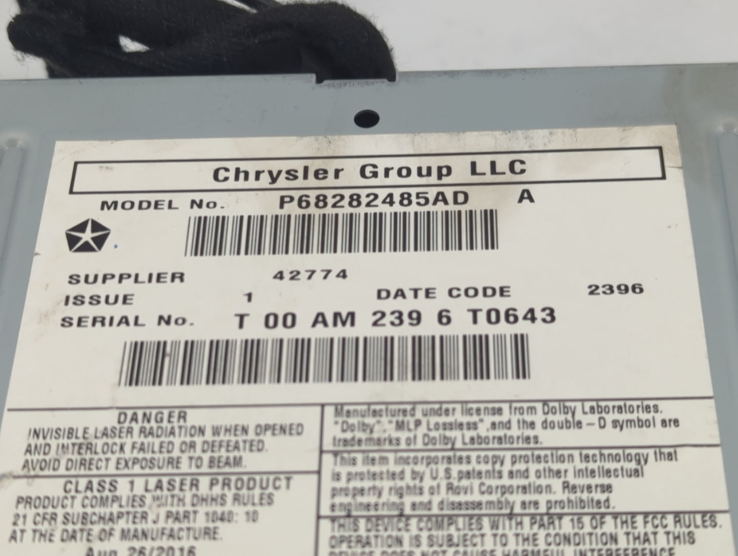 2017 Dodge Caravan Radio AM FM Cd Player Receiver Replacement P/N:P68282485AD Fits Fits 2012 2013 2014 2015 2016 2018 2019 2