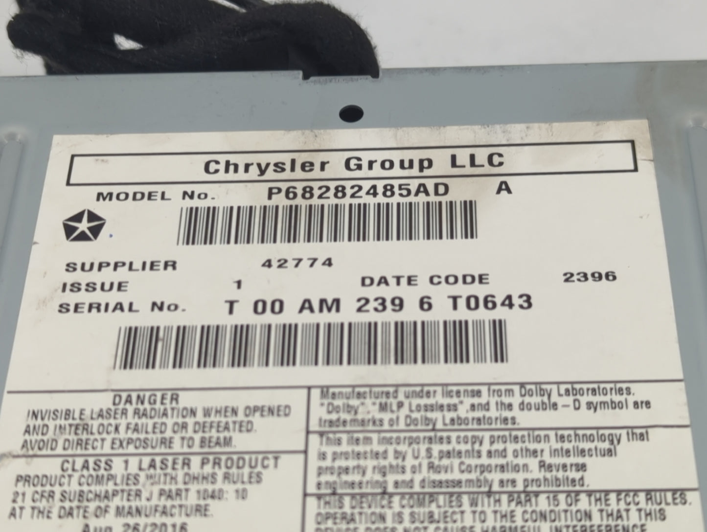2017 Dodge Caravan Radio AM FM Cd Player Receiver Replacement P/N:P68282485AD Fits Fits 2012 2013 2014 2015 2016 2018 2019 2