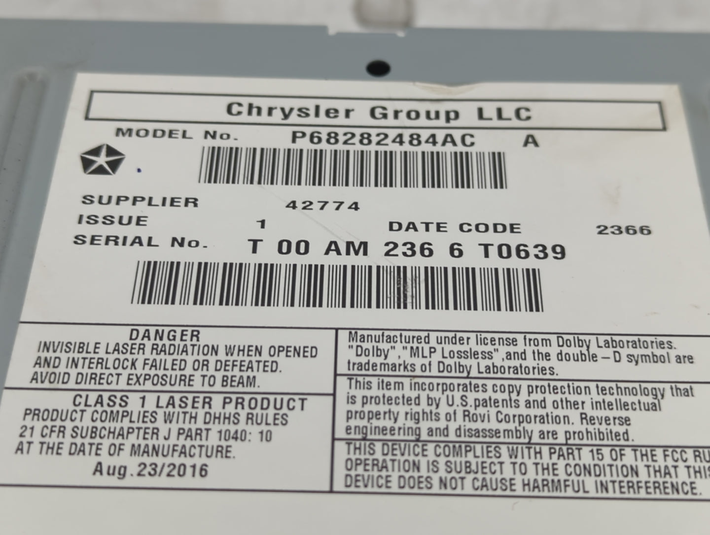 2017 Dodge Caravan Radio AM FM Cd Player Receiver Replacement P/N:P68282484AC Fits Fits 2012 2013 2014 2015 2016 2018 2019 2