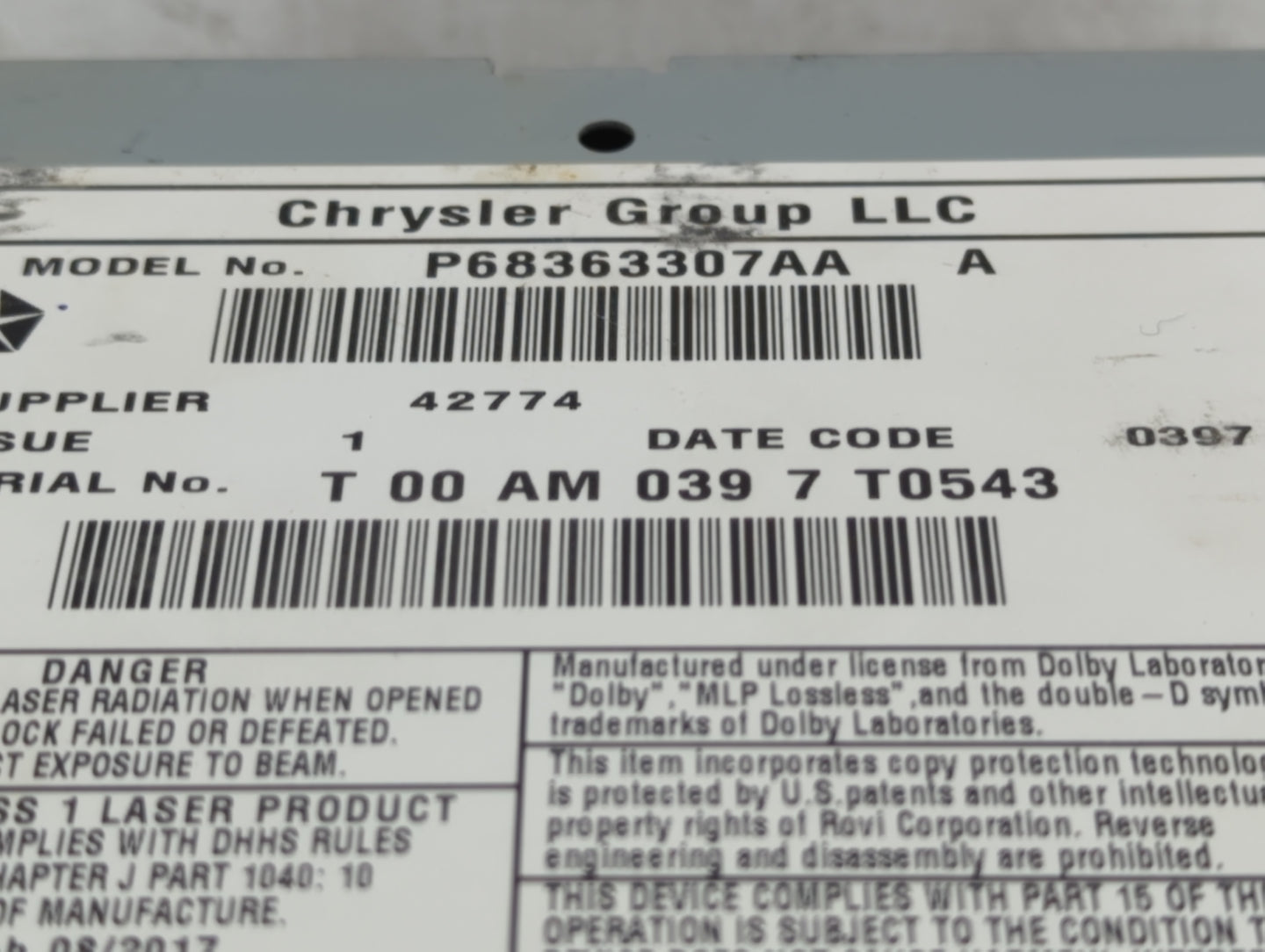 2017 Dodge Caravan Radio AM FM Cd Player Receiver Replacement P/N:P68363307AA Fits Fits 2012 2013 2014 2015 2016 2018 2019 2