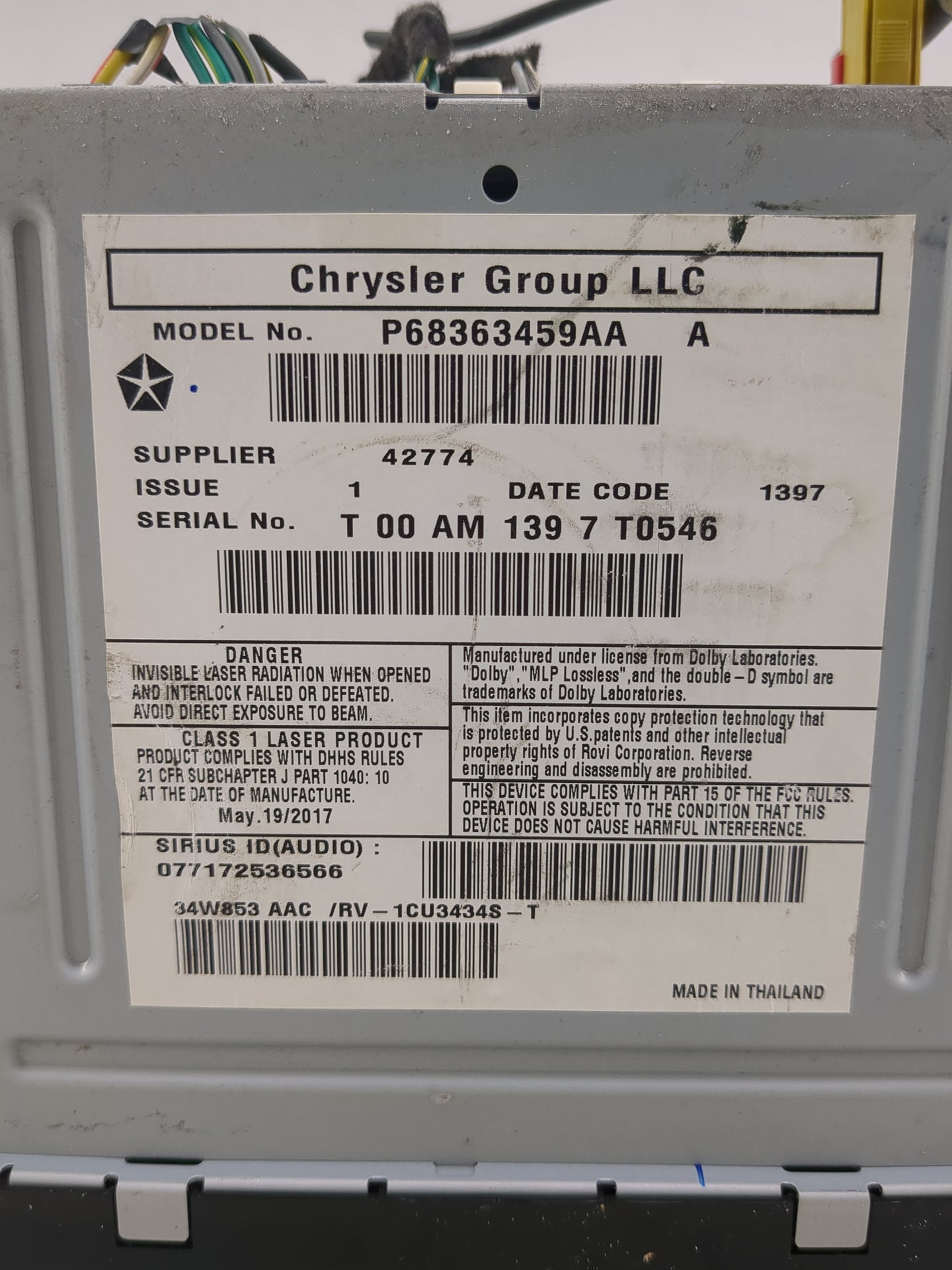2017 Dodge Caravan Radio AM FM Cd Player Receiver Replacement P/N:P68363459AA Fits Fits 2012 2013 2014 2015 2016 2018 2019 2