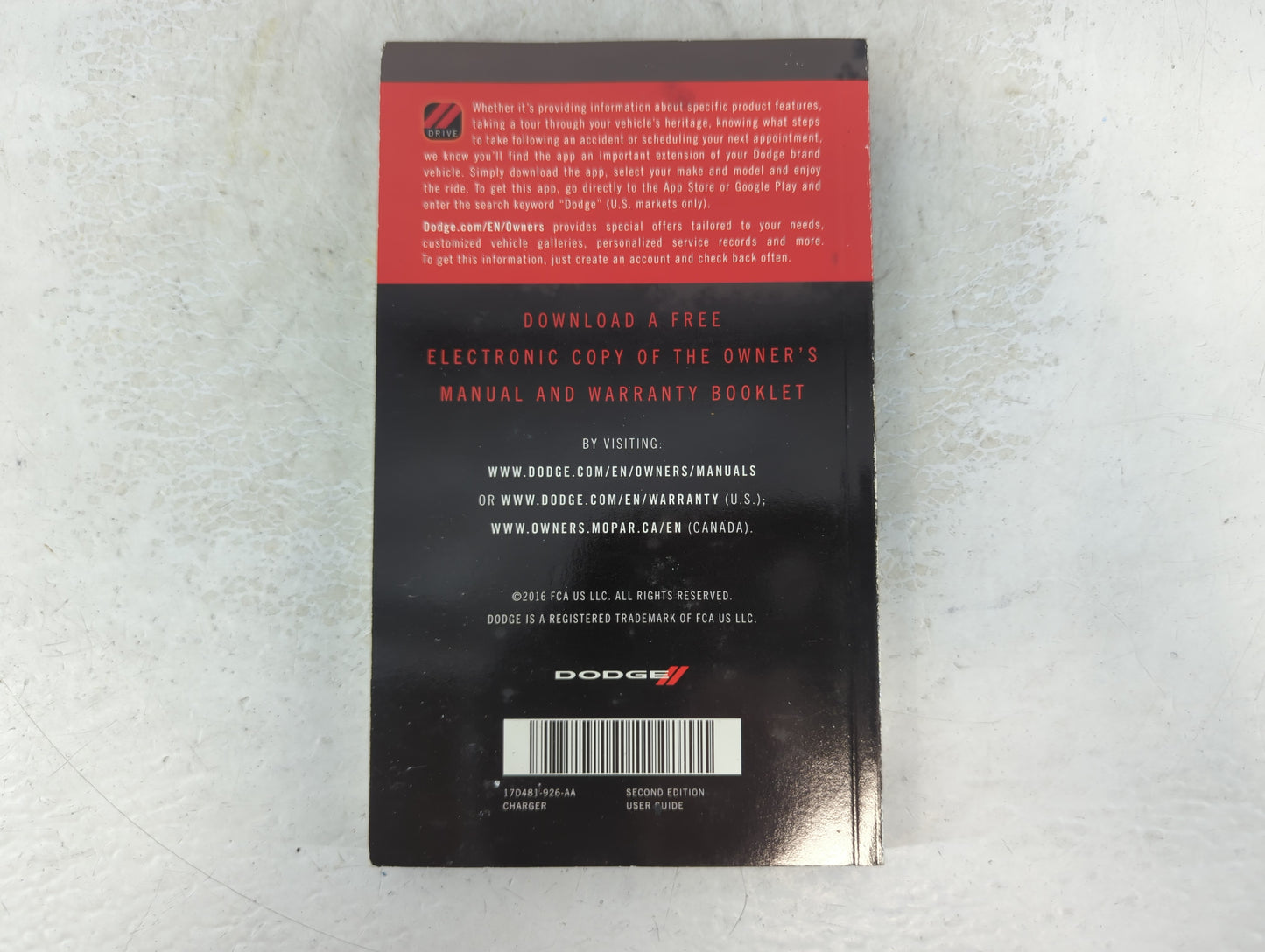 2017 Dodge Charger Owners Manual Book Guide P/N:17D481-926-AA OEM Used Auto Parts - Oemusedautoparts1.com