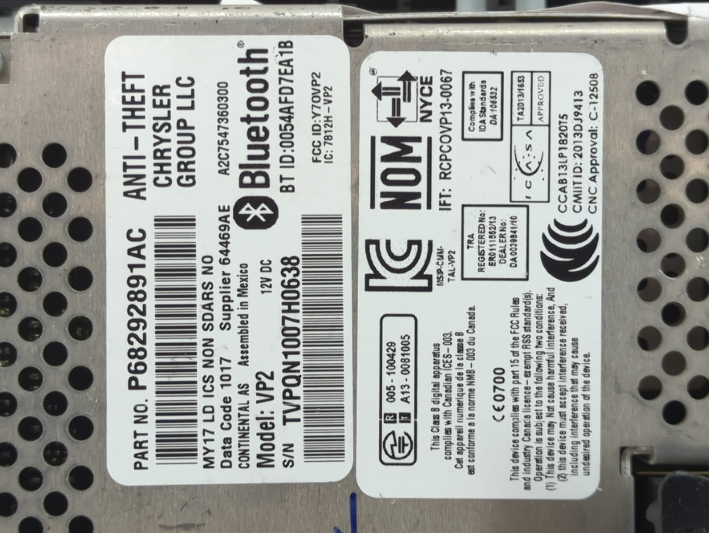 2017 Dodge Charger Radio AM FM Cd Player Receiver Replacement P/N:68292891AC Fits OEM Used Auto Parts - Oemusedautoparts1.co