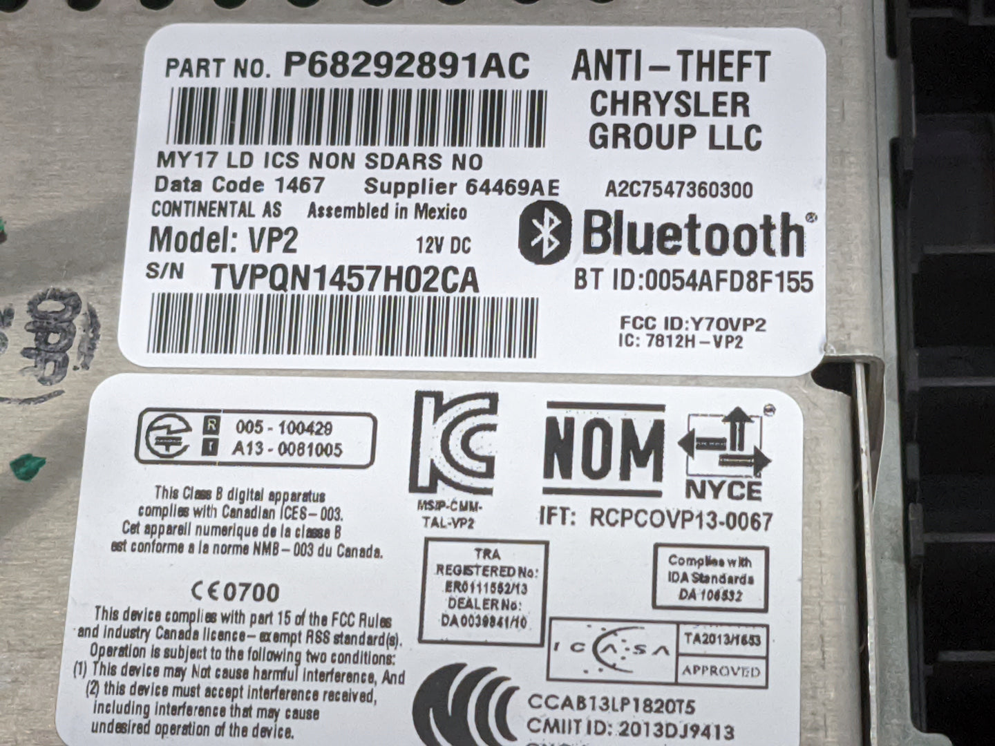 2017 Dodge Charger Radio AM FM Cd Player Receiver Replacement P/N:P68292891AC Y7OVP2, 7812H-VP2, VP2, A2C7547360300 Fits OEM