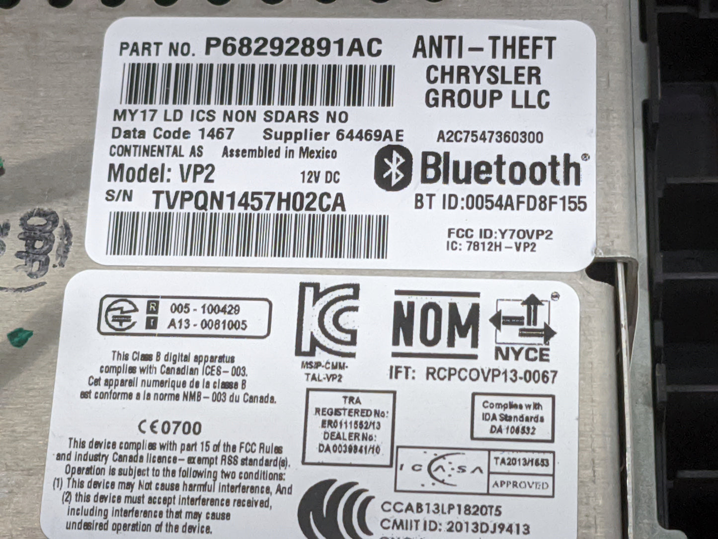 2017 Dodge Charger Radio AM FM Cd Player Receiver Replacement P/N:P68292891AC Y7OVP2, 7812H-VP2, VP2, A2C7547360300 Fits OEM