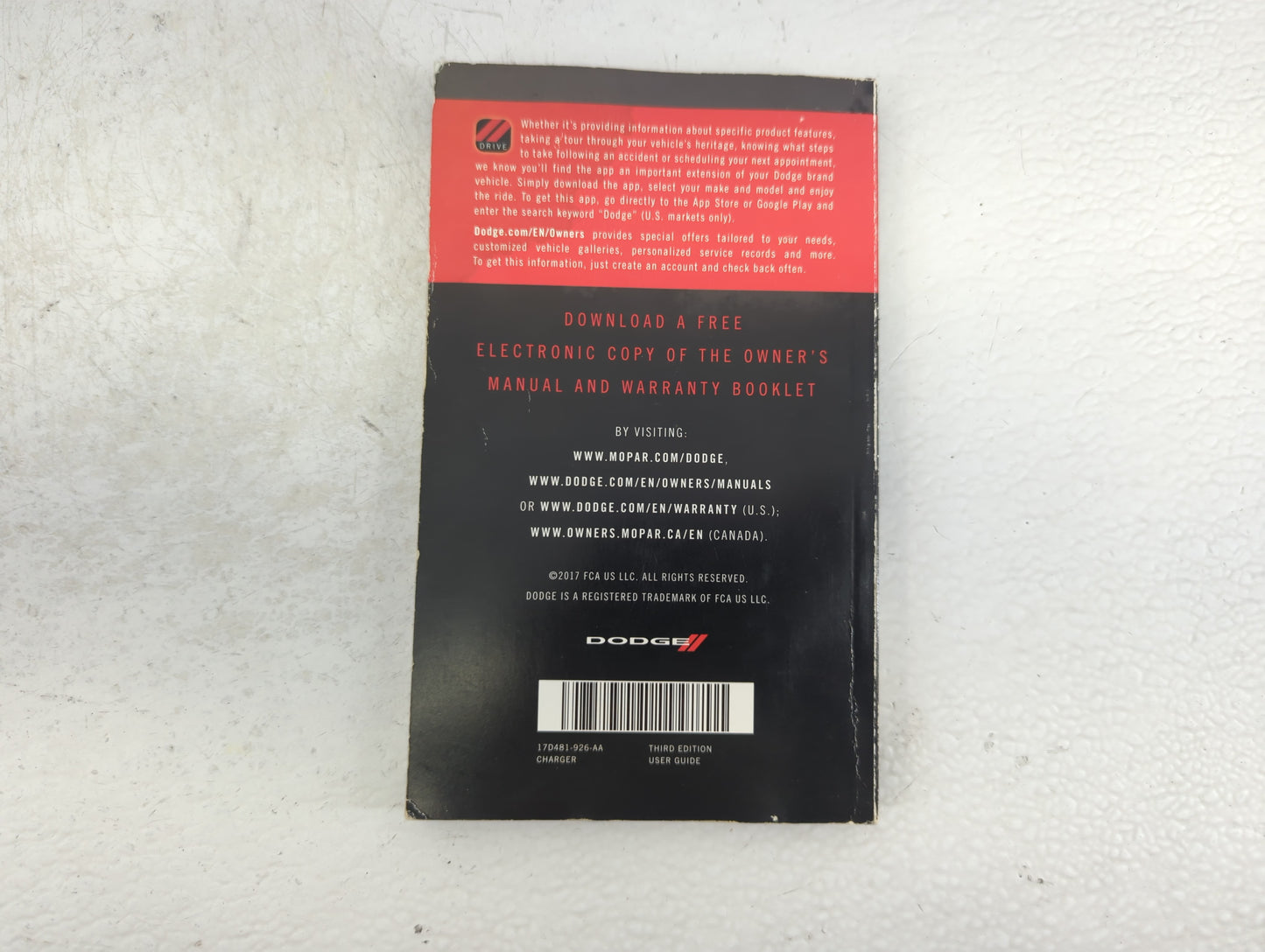 2017 Dodge Charger Owners Manual Book Guide P/N:17D481-926-AA OEM Used Auto Parts - Oemusedautoparts1.com